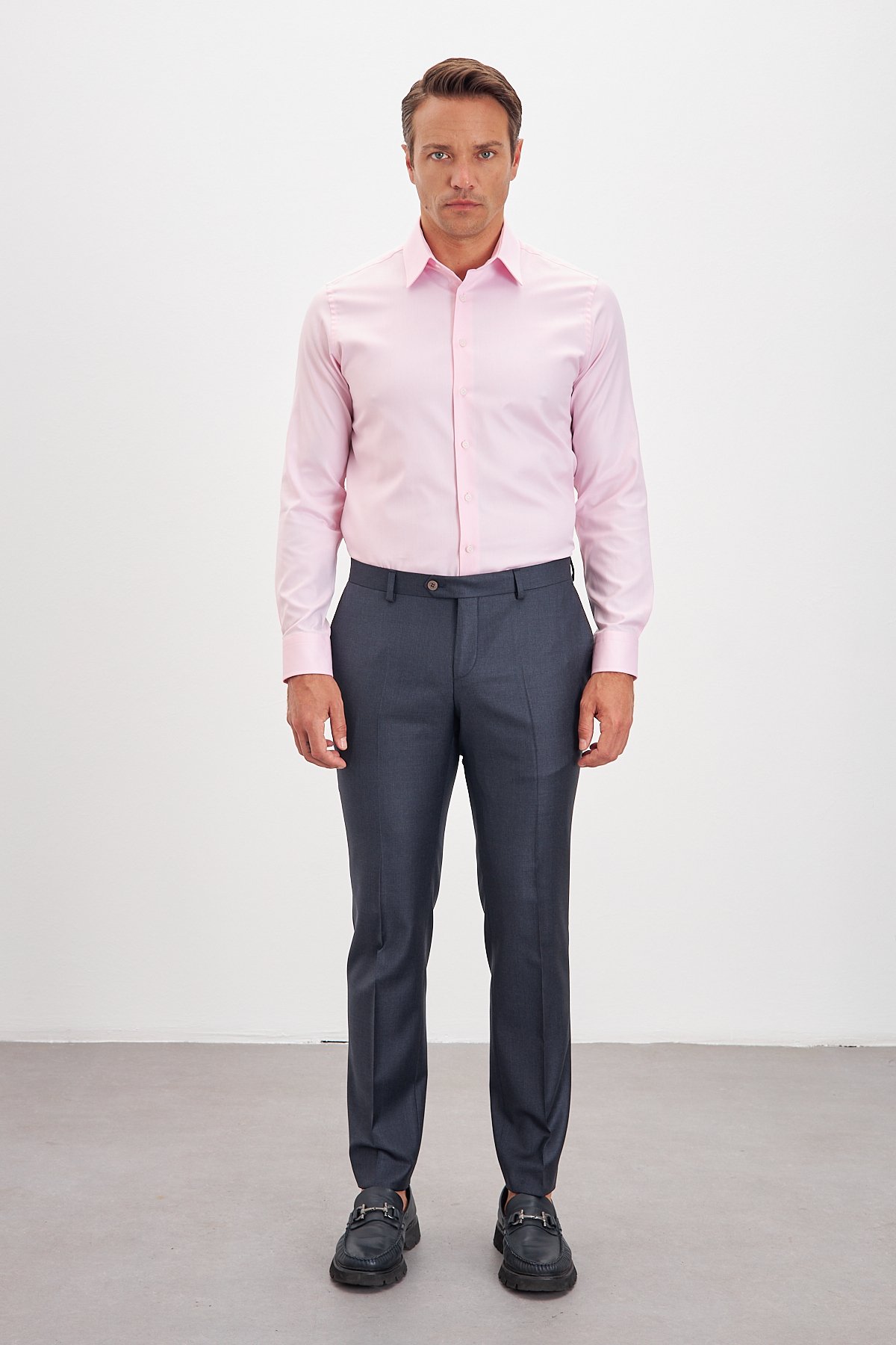 Comfort Fit %100 Pamuk Klasik Yaka Erkek Gömlek - Pembe