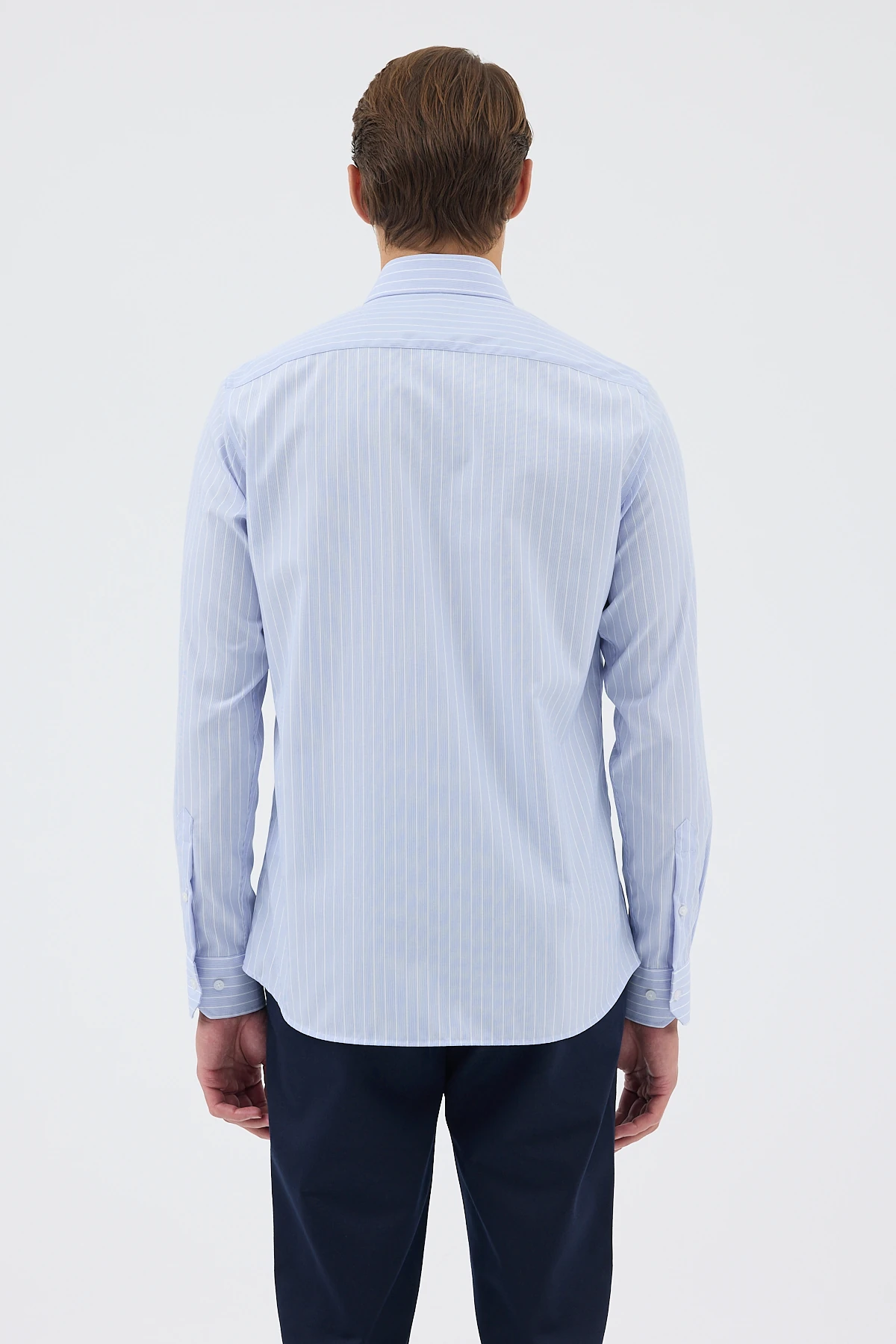 Non Iron Mavi Beyaz Çizgili %100 Pamuk Comfort Fit Gömlek