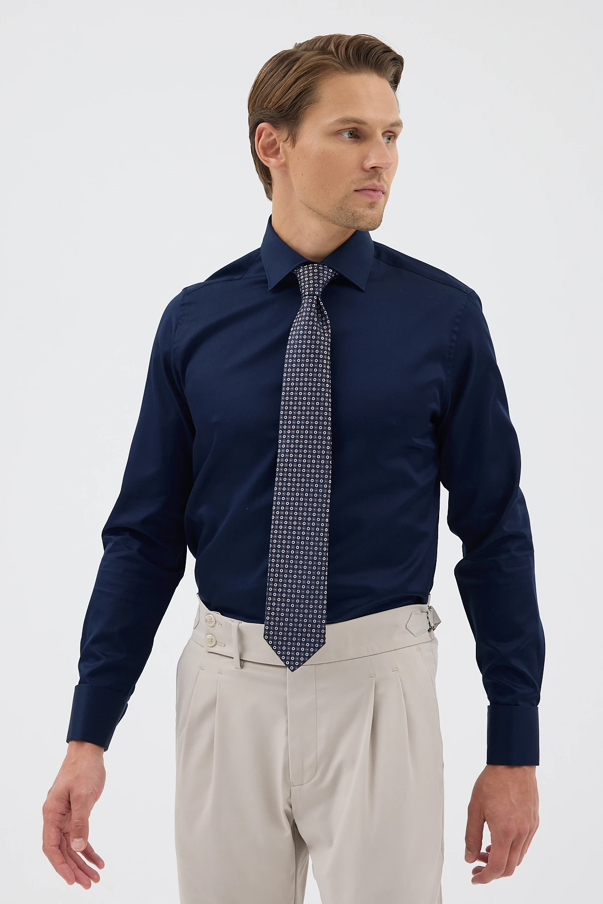 Çift Manşetli Comfort Fit Erkek Gömlek - Lacivert