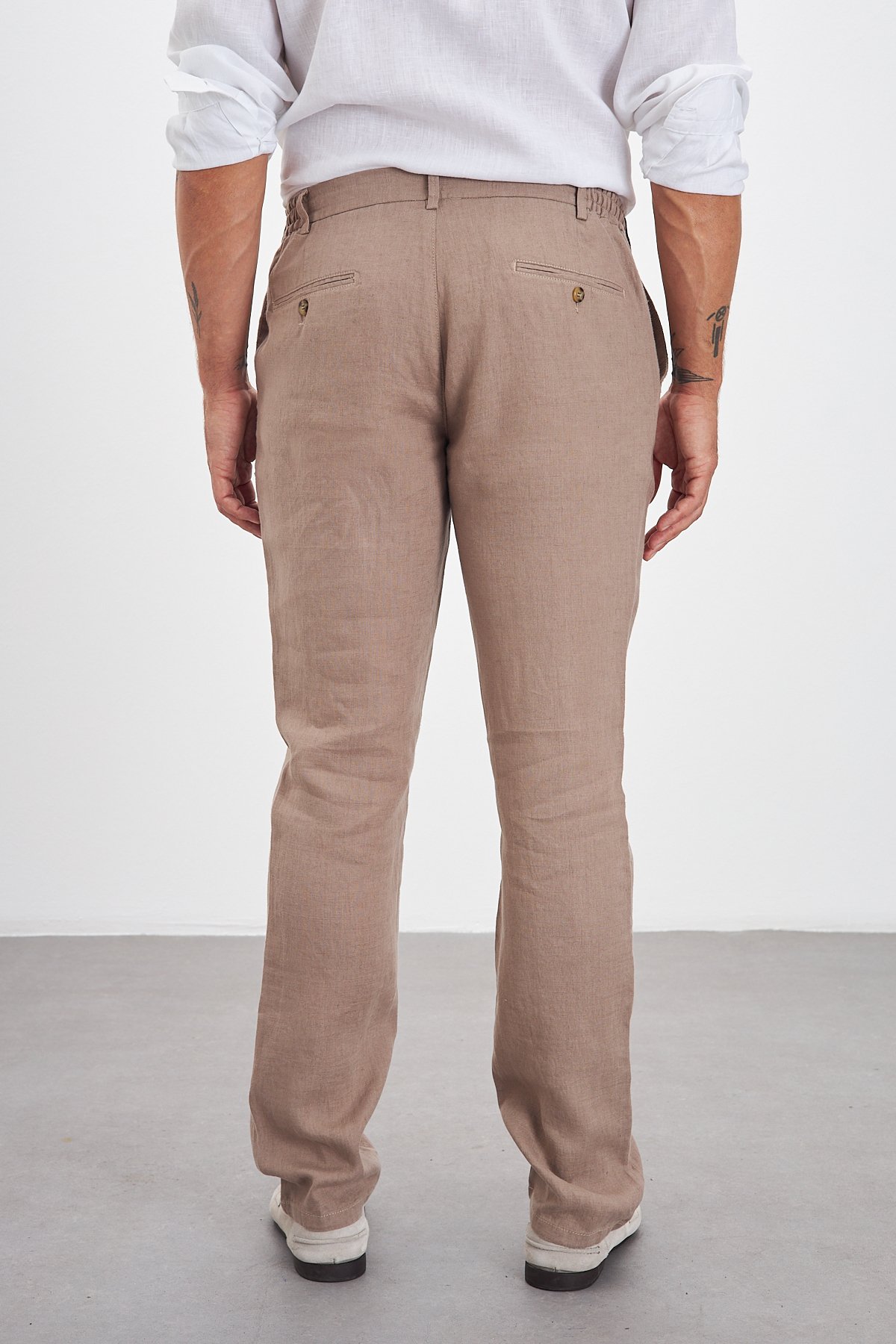 100% Keten Jogger Erkek Pantolon - Bej