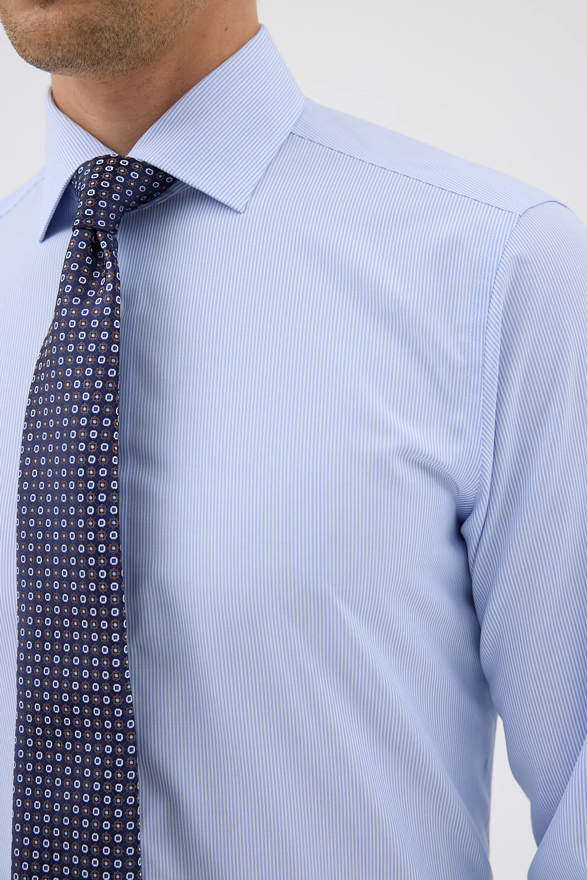 Non Iron Mavi Beyaz Çizgili %100 Pamuk Comfort Fit Gömlek