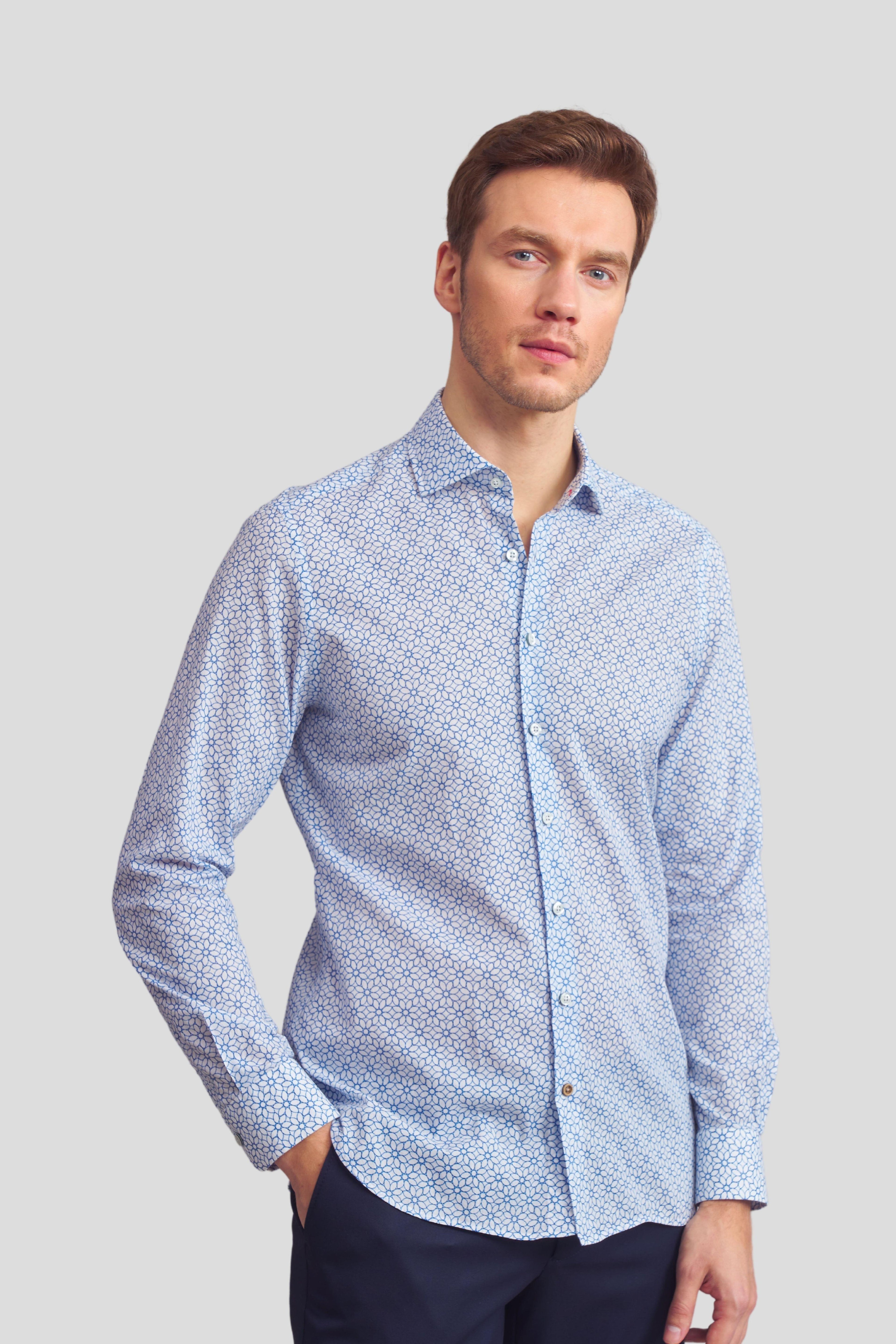 Desenli Comfort Fit Keten Gömlek