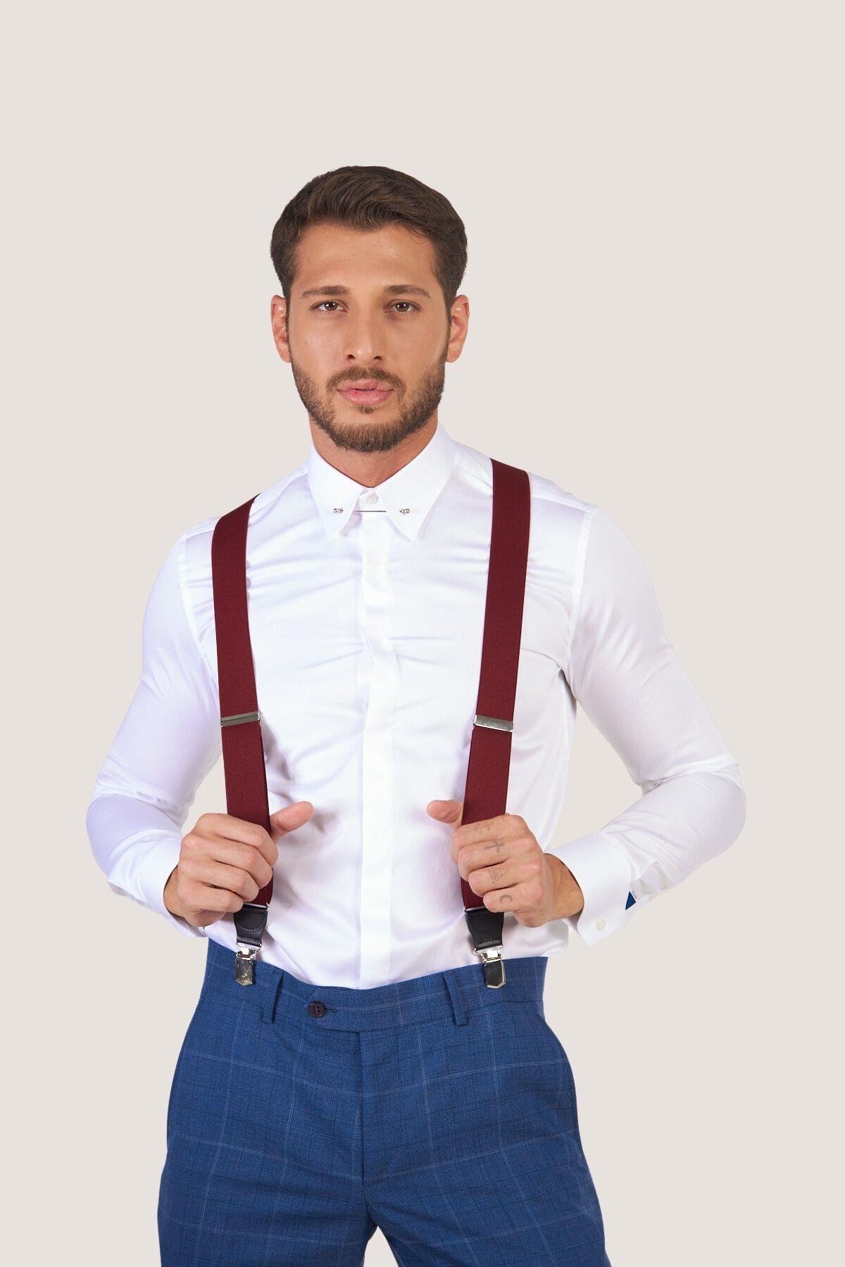 Yaka İğneli Slim Fit Gömlek - Beyaz