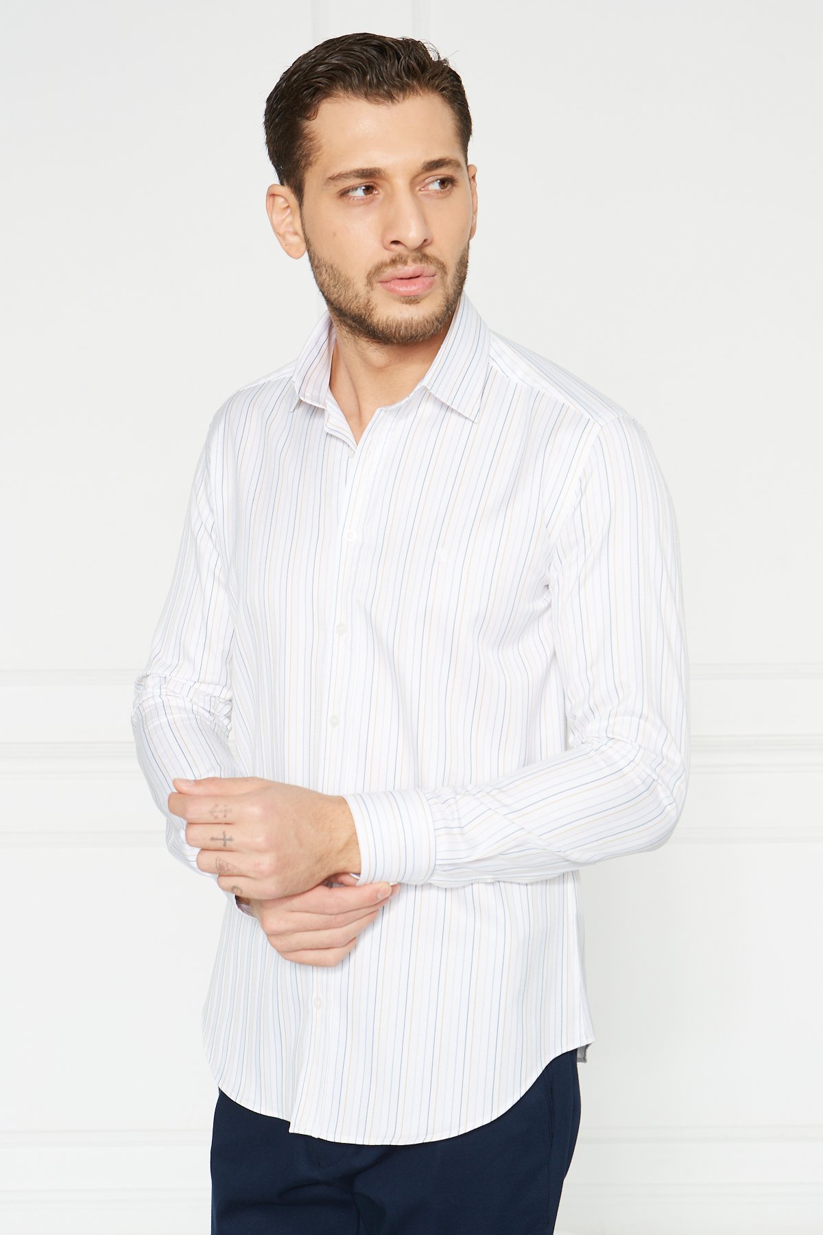 Slim Fit Klasik Gömlek - Saten Beyaz