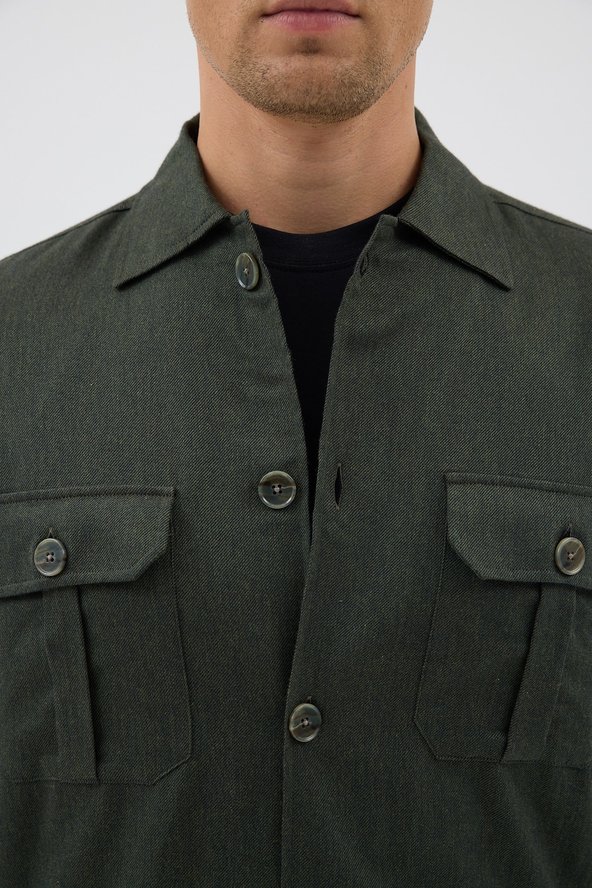Yeşil Cepli Tailored Fit Erkek Gömlek Ceket