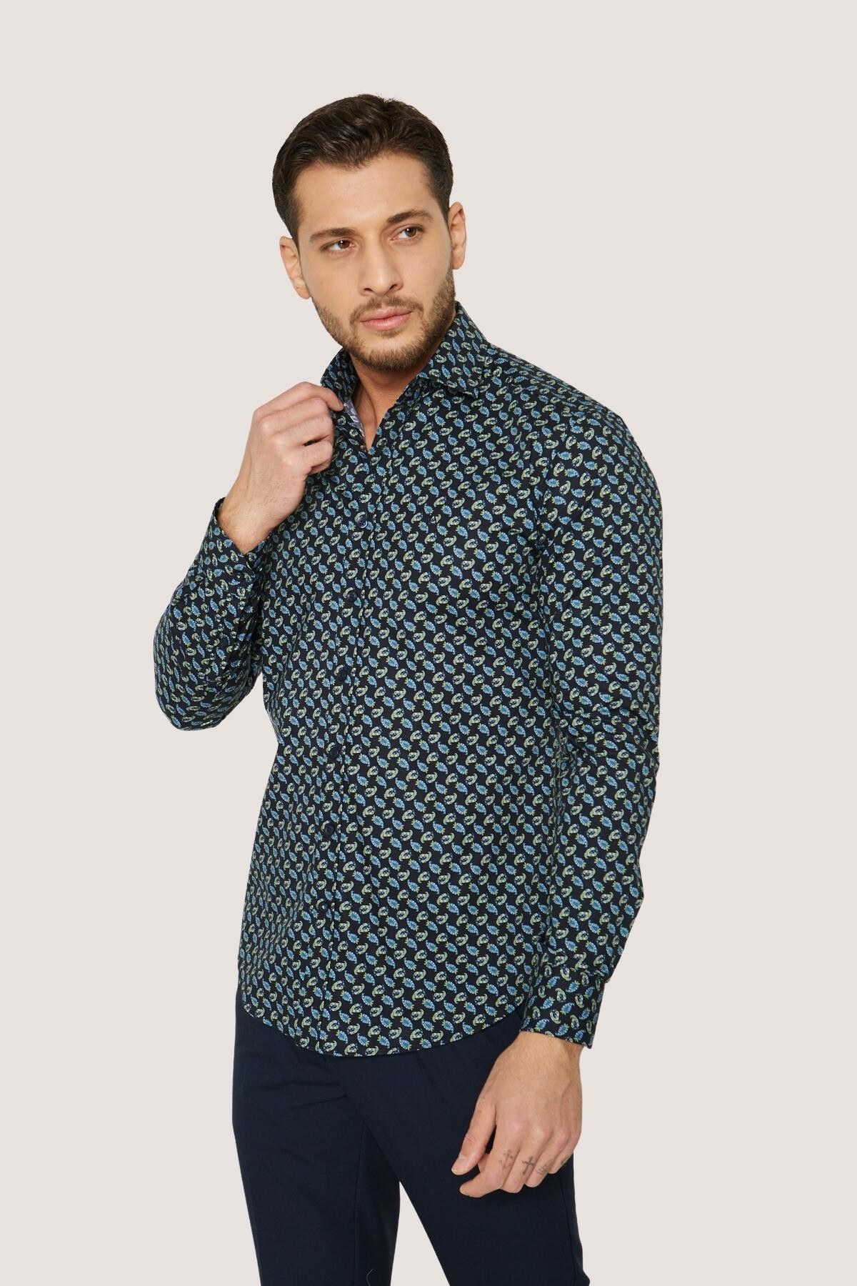 Desenli Nakışlı Slim Fit Gömlek