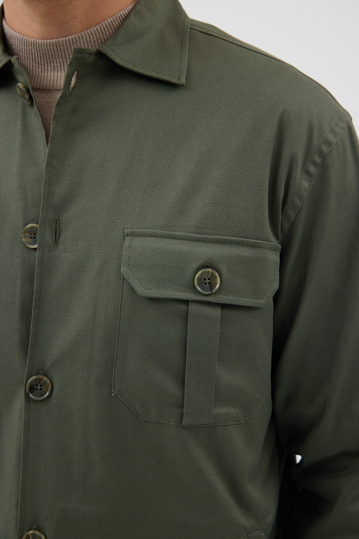 Haki Cepli Tailored Fit Erkek Gömlek Ceket