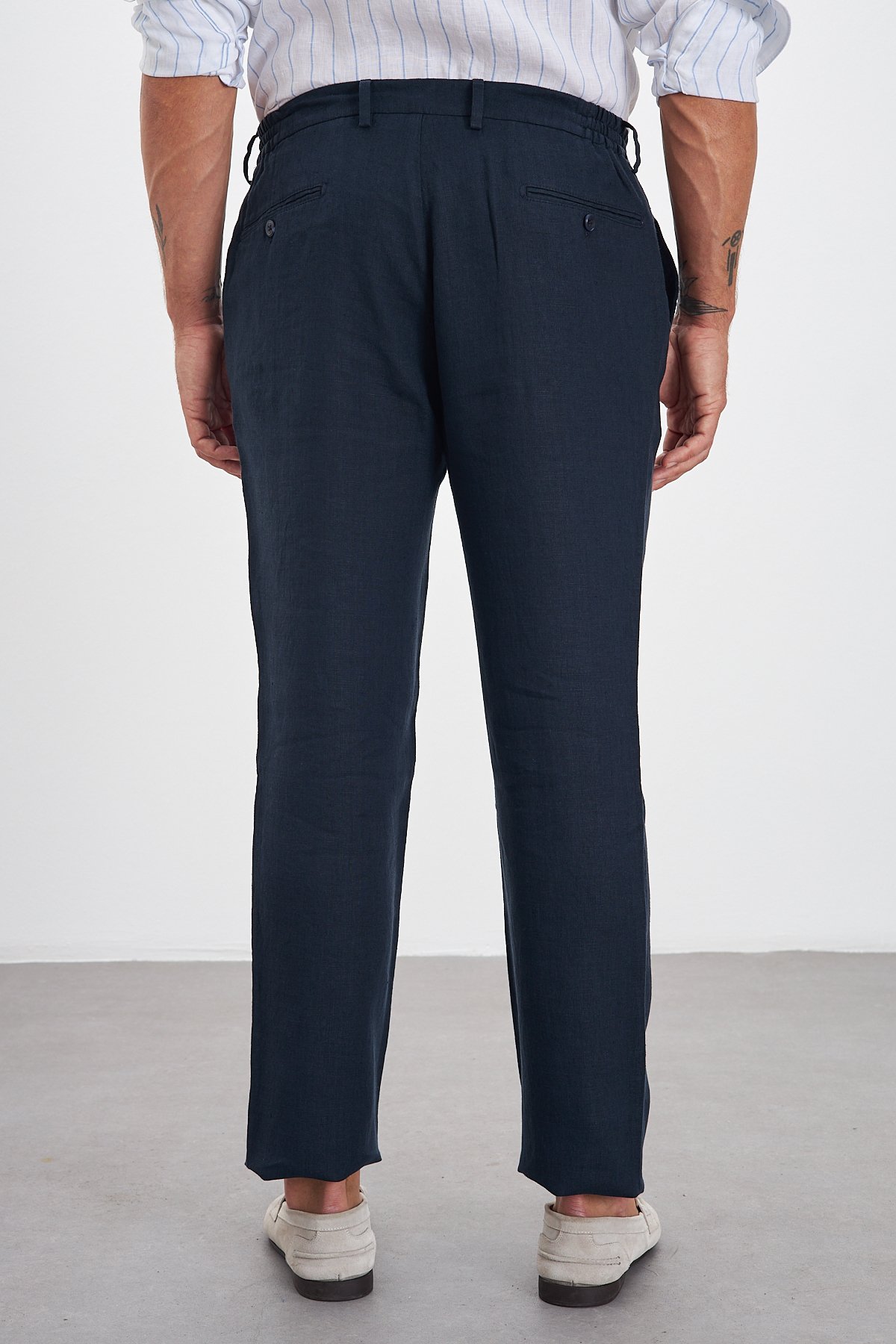100% Keten Jogger Erkek Pantolon - Lacivert