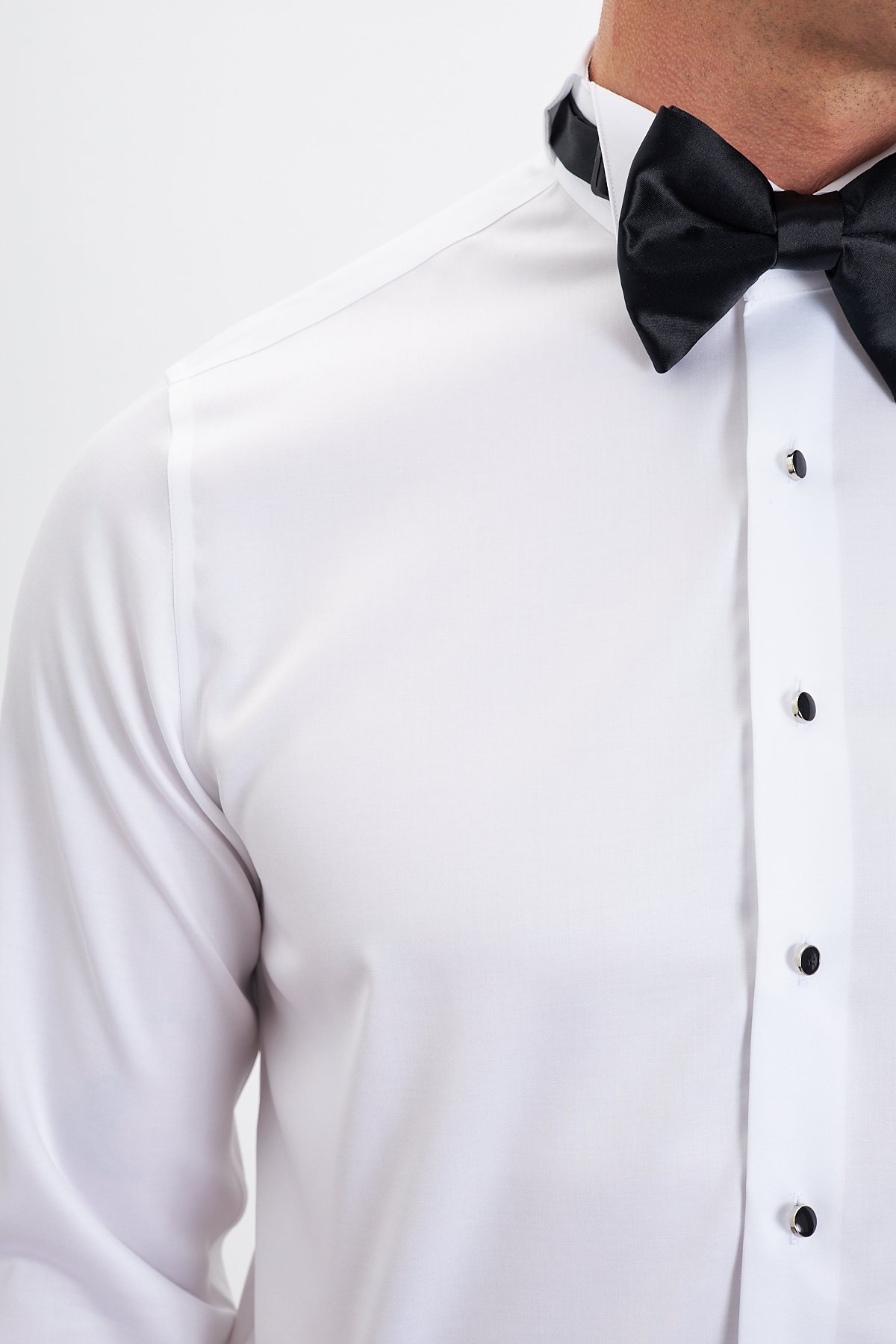 Ütü Gerektirmeyen %100 Pamuk Non Iron Ata Yaka Comfort Fit Smokin Gömlek - Beyaz