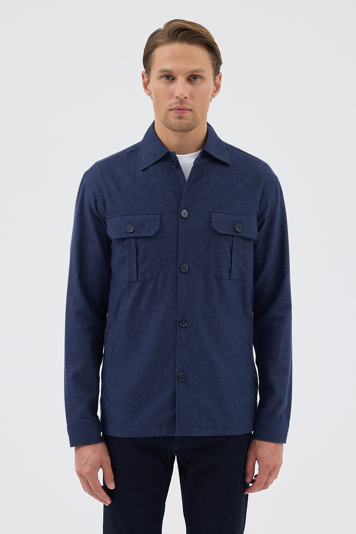 Lacivert Cepli Tailored Fit Erkek Gömlek Ceket