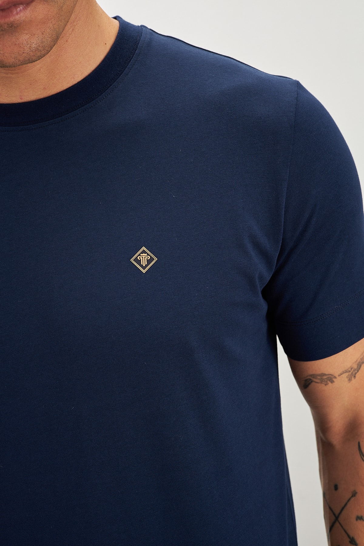 Bisiklet Yaka Basic %100 Pamuk Comfort Fit Logo Baskılı Erkek T-Shirt - Lacivert