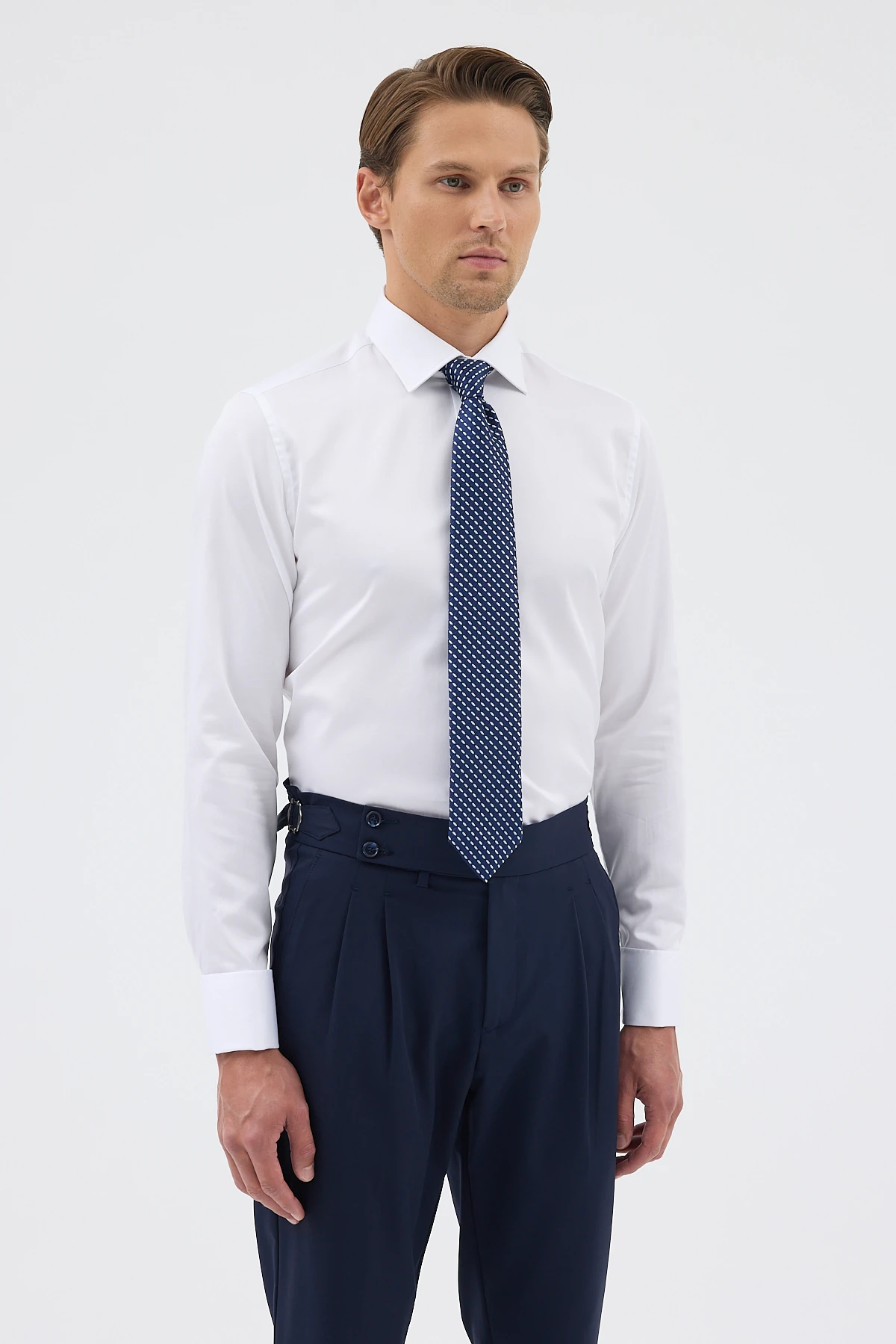 Çift Manşetli Comfort Fit Erkek Gömlek - Beyaz