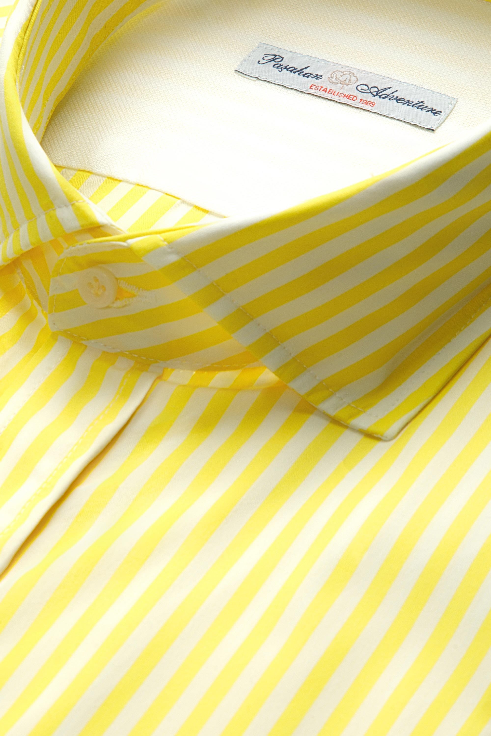 Çizgili Spor Gömlek Slim Fit - Sarı-Beyaz