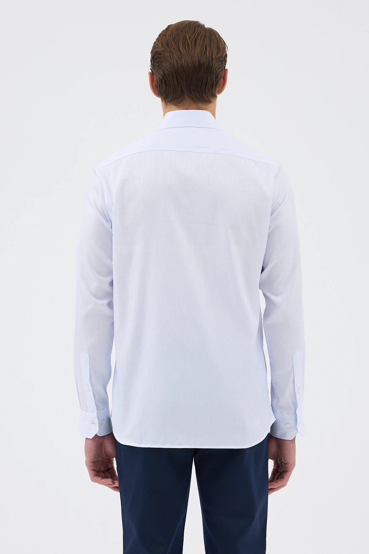 Non Iron Açık Mavi Çizgili %100 Pamuk Comfort Fit Gömlek