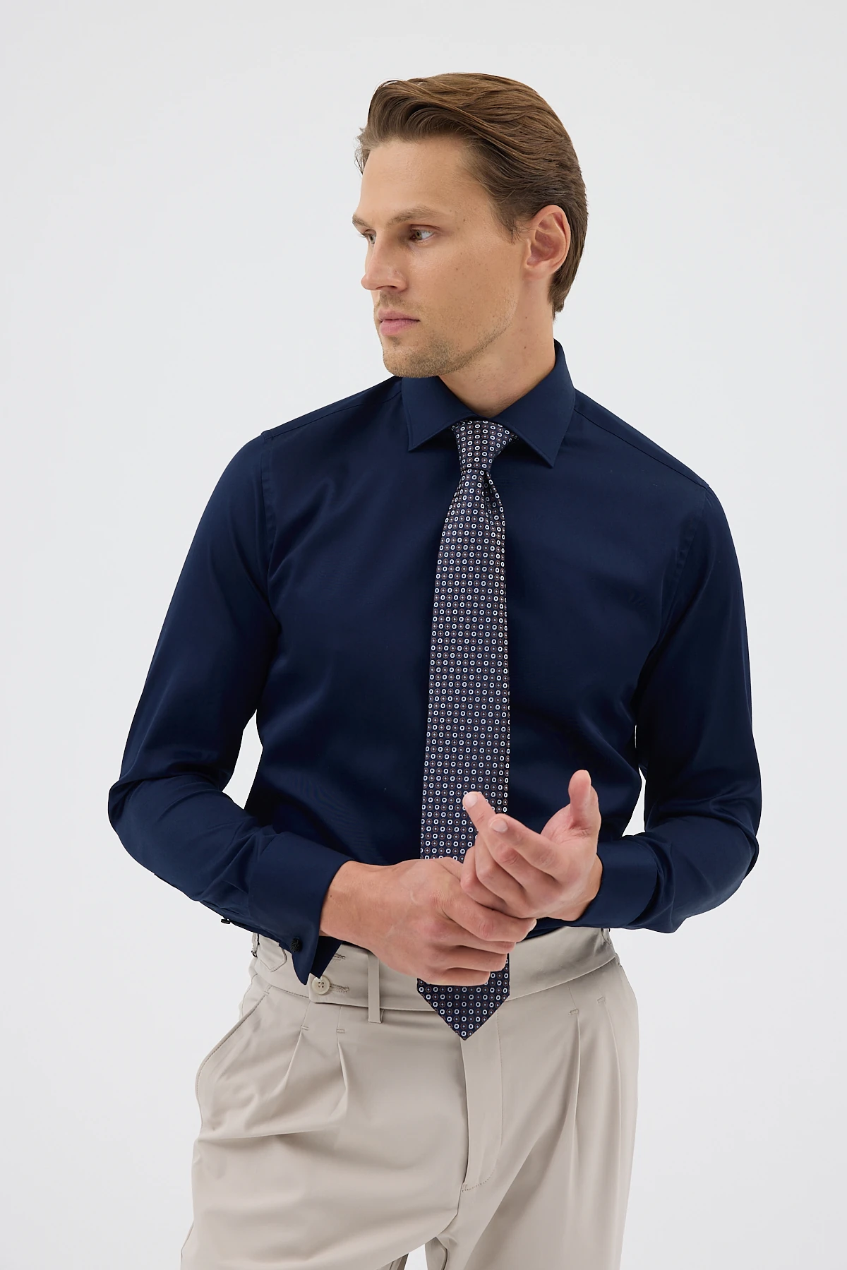 Çift Manşetli Comfort Fit Erkek Gömlek - Lacivert