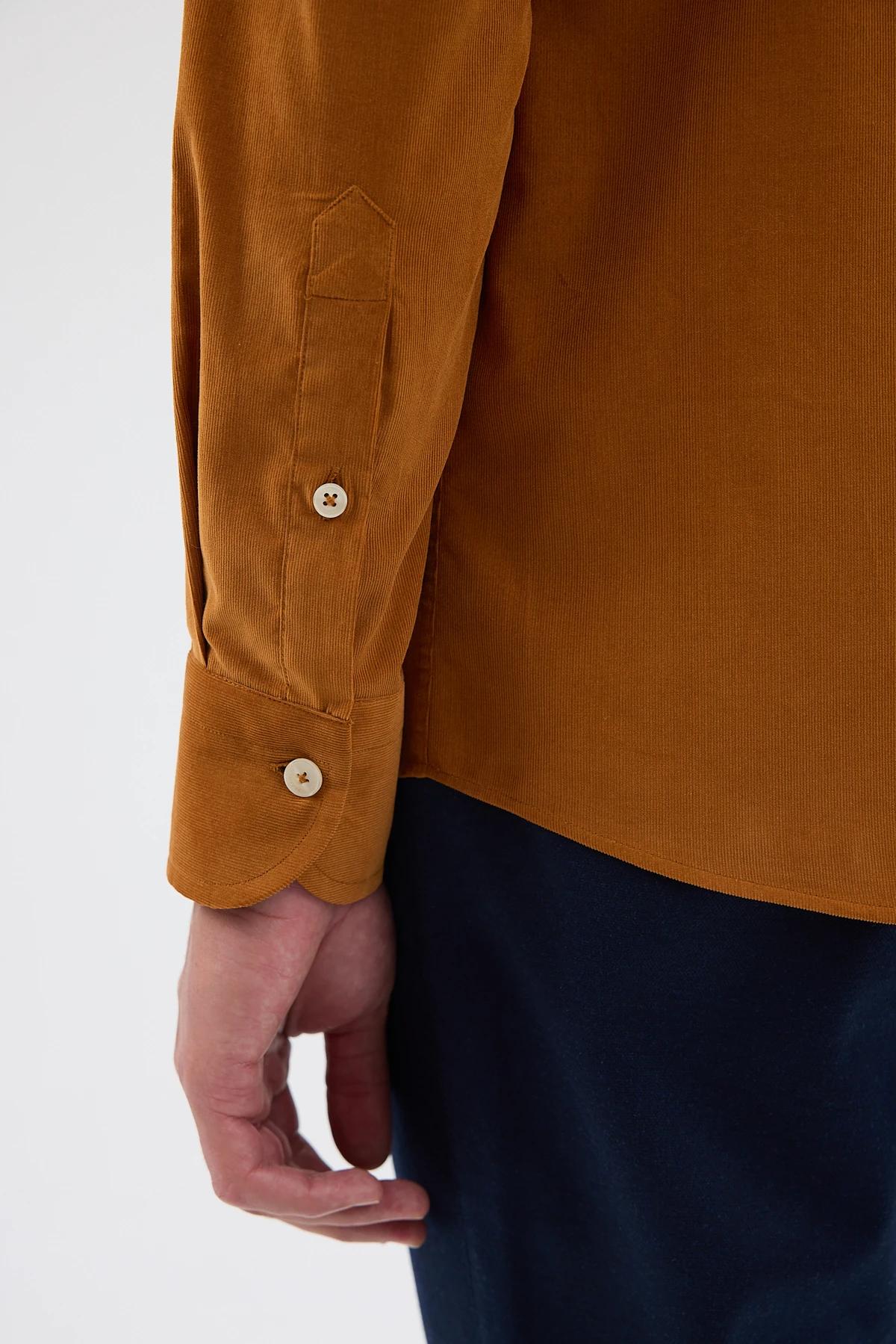 Kadife Yaka Düğmeli %100 Pamuk Comfort Fit Erkek Gömlek - Hardal