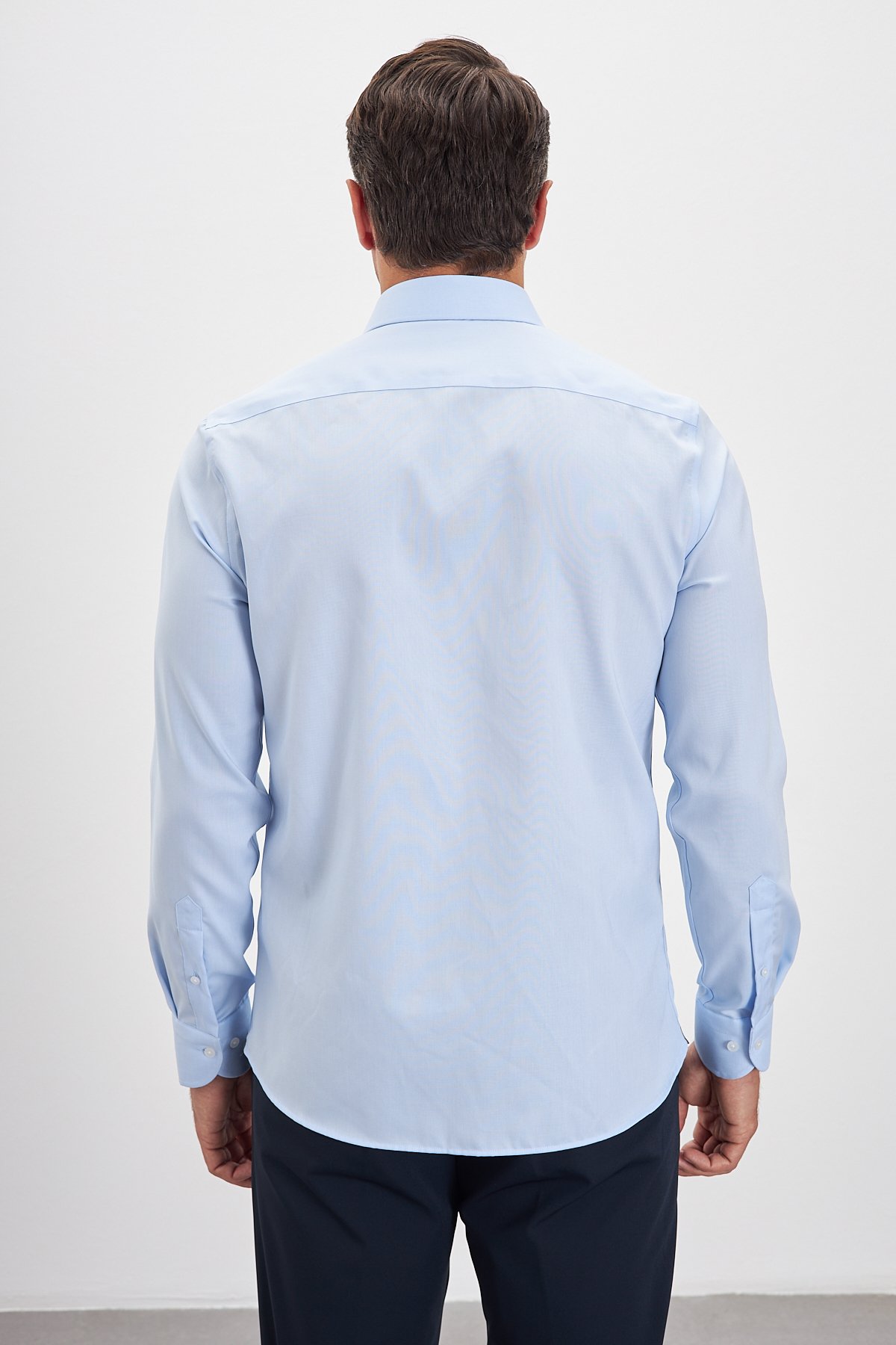 Ütü Gerektirmeyen %100 Pamuk Non Iron Klasik Yaka Oxford Erkek Gömlek - Mavi