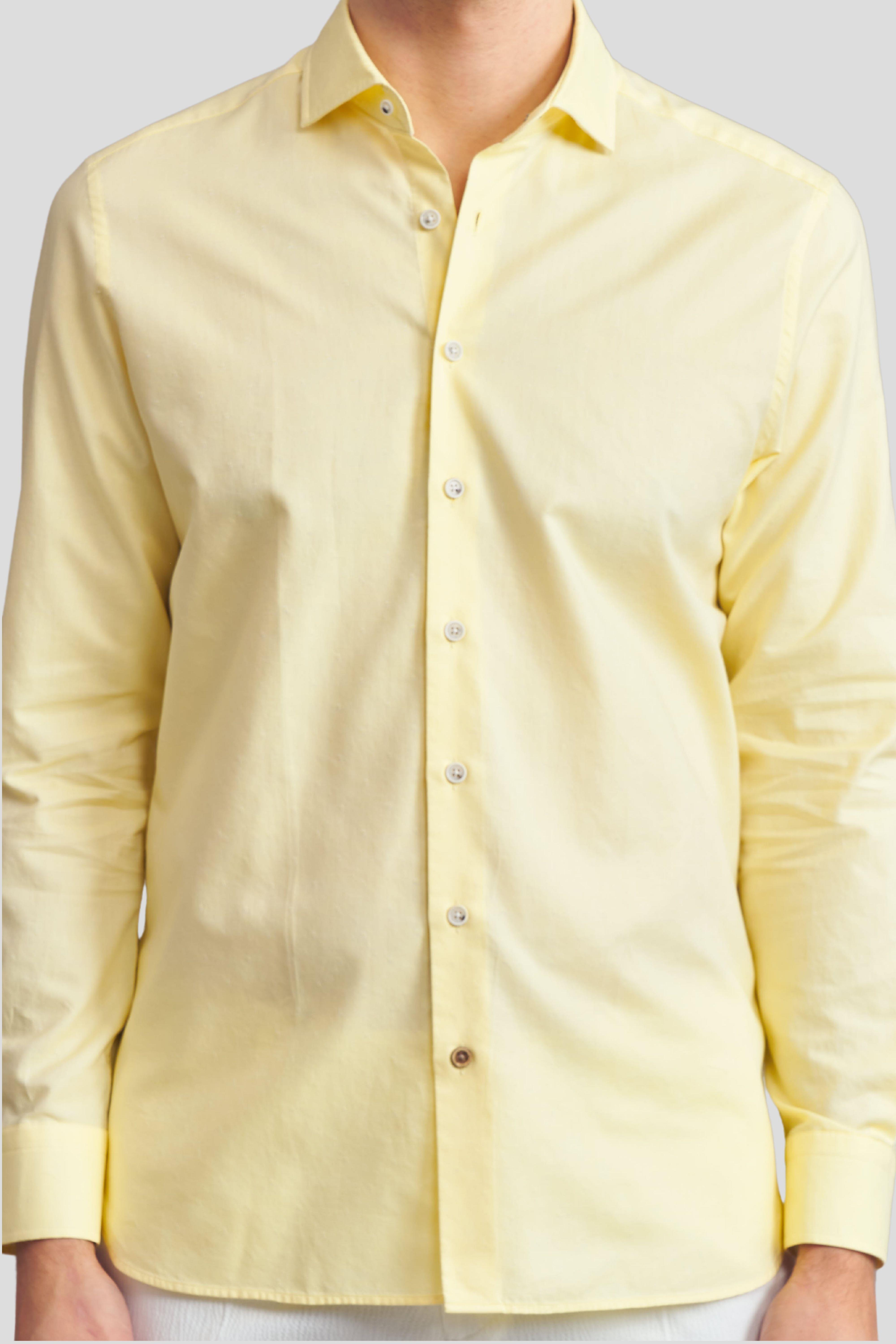Desenli Comfort Fit Keten Gömlek - Sarı