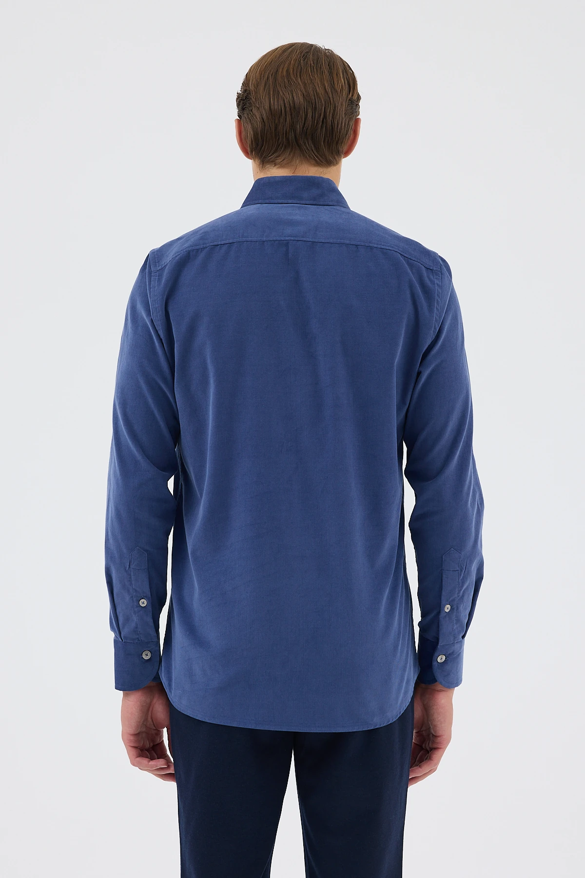 Kadife Yaka Düğmeli %100 Pamuk Comfort Fit Erkek Gömlek - Koyu Mavi