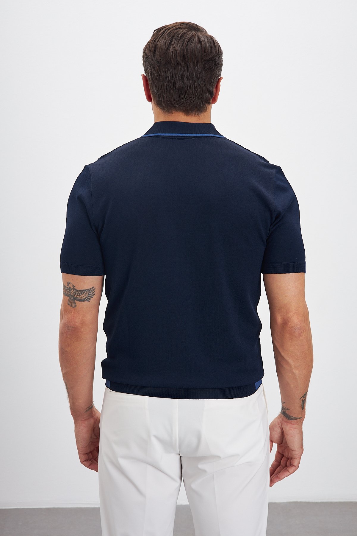 Fermuarlı Çizgi Desenli Triko Erkek T-Shirt
