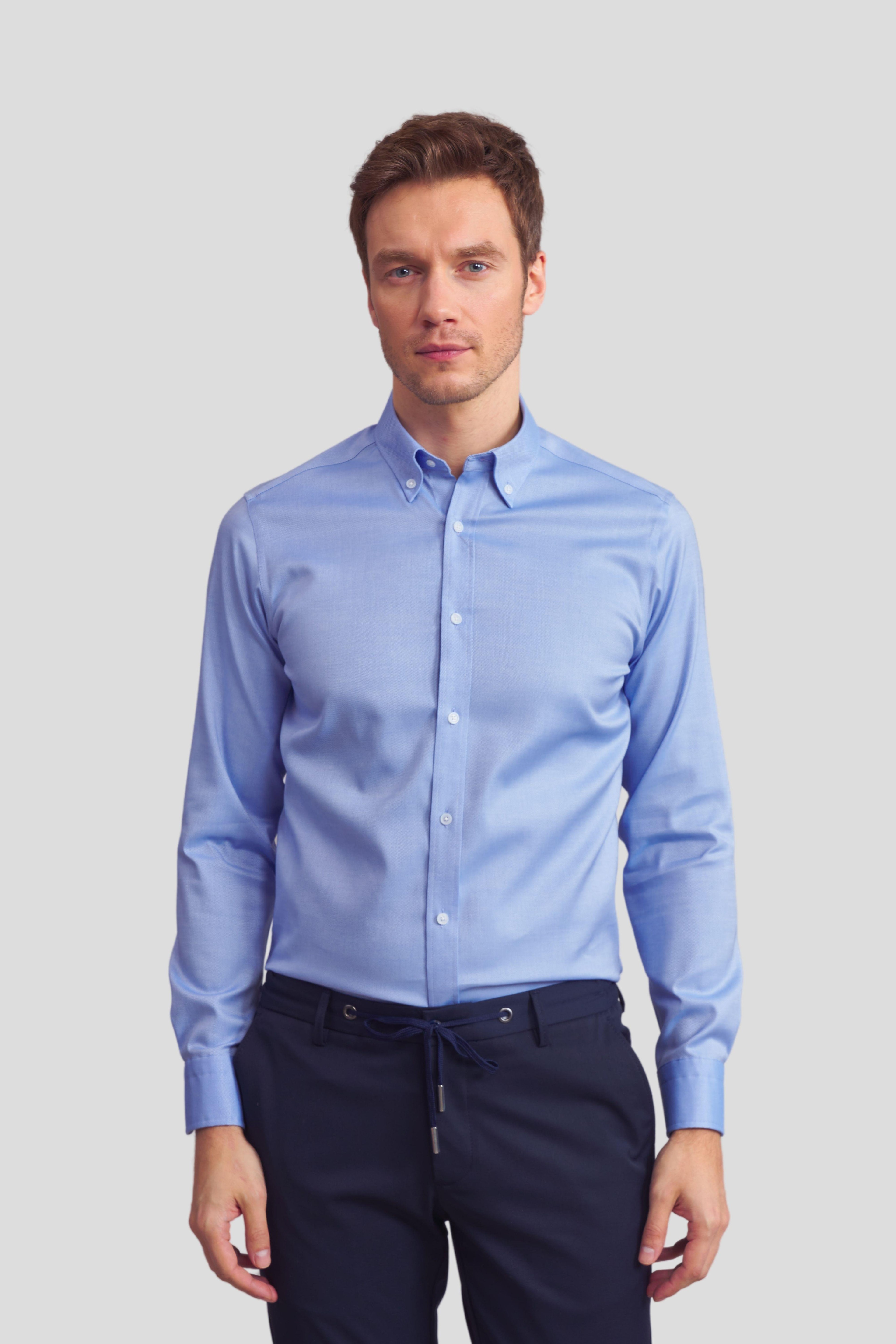Yaka Düğmeli Non Iron Gömlek - Oxford - Koyu Mavi