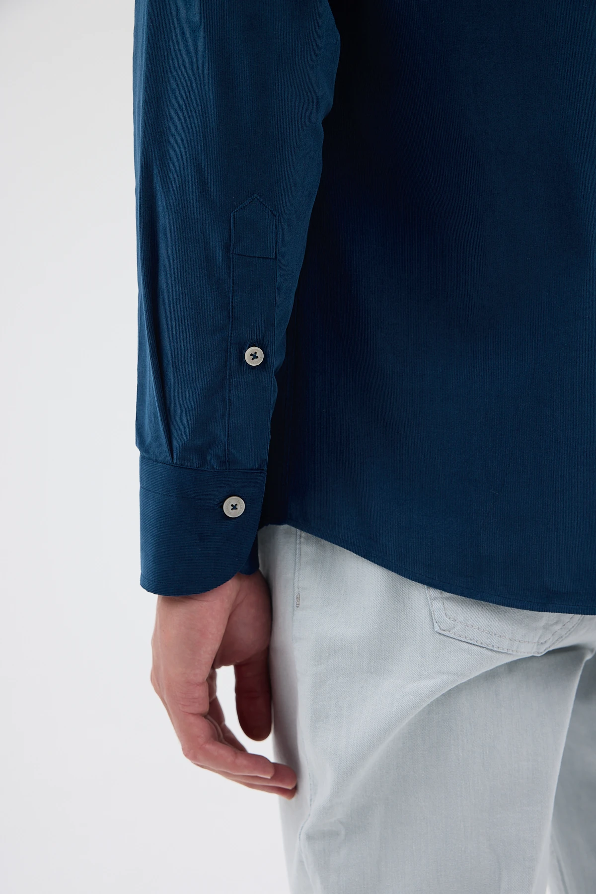 Kadife Yaka Düğmeli %100 Pamuk Comfort Fit Erkek Gömlek - Petrol