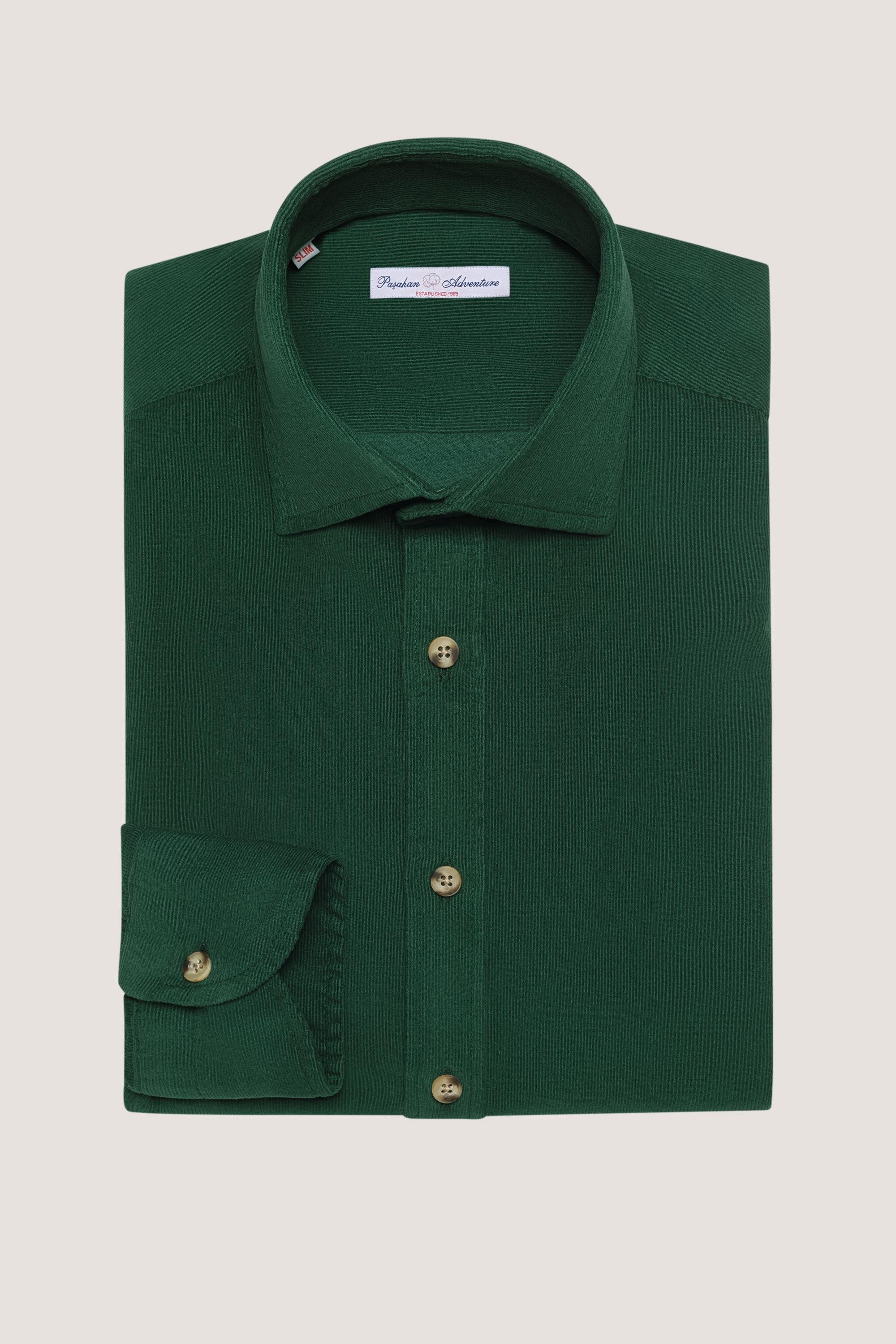 Kadife Nakışlı Gömlek - Yeşil