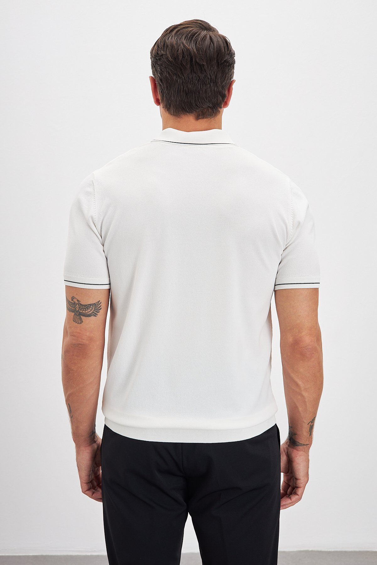 Polo Yaka Fermuarlı Triko Erkek T-Shirt - Açık Bej