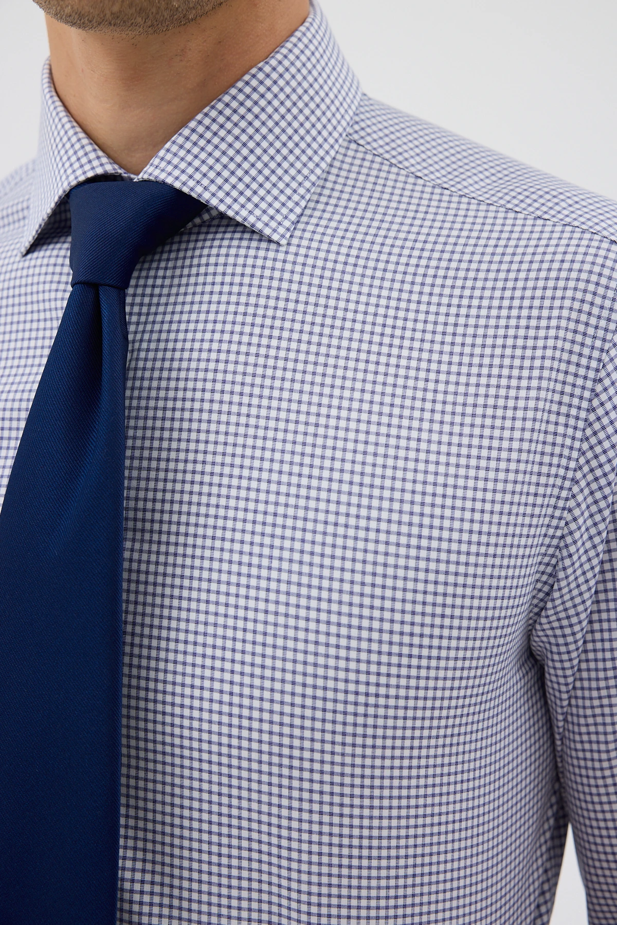 Non Iron Lacivert Ekoseli %100 Pamuk Comfort Fit Gömlek