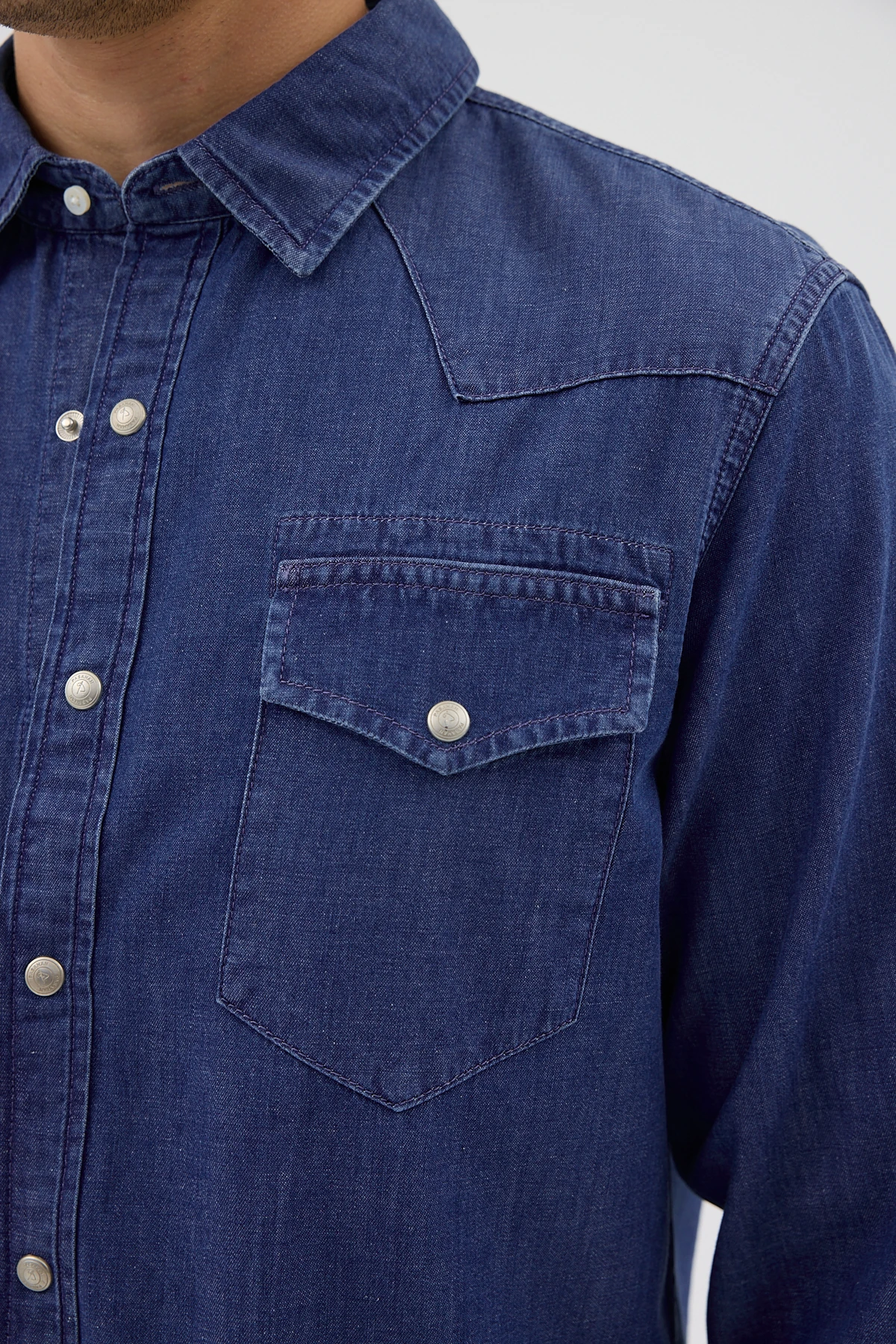 Çift Cepli Kot Gömlek - Koyu Mavi