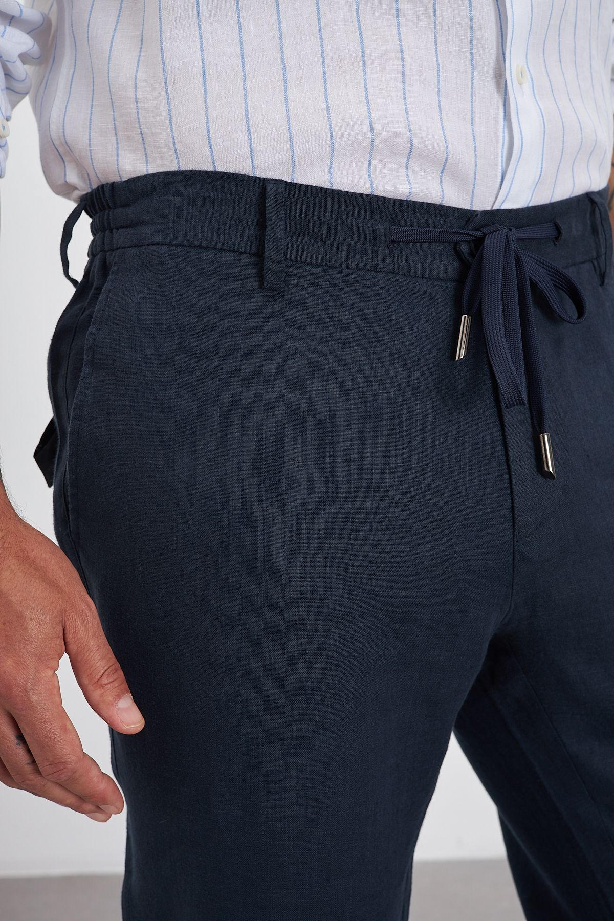 100% Keten Jogger Erkek Pantolon - Lacivert