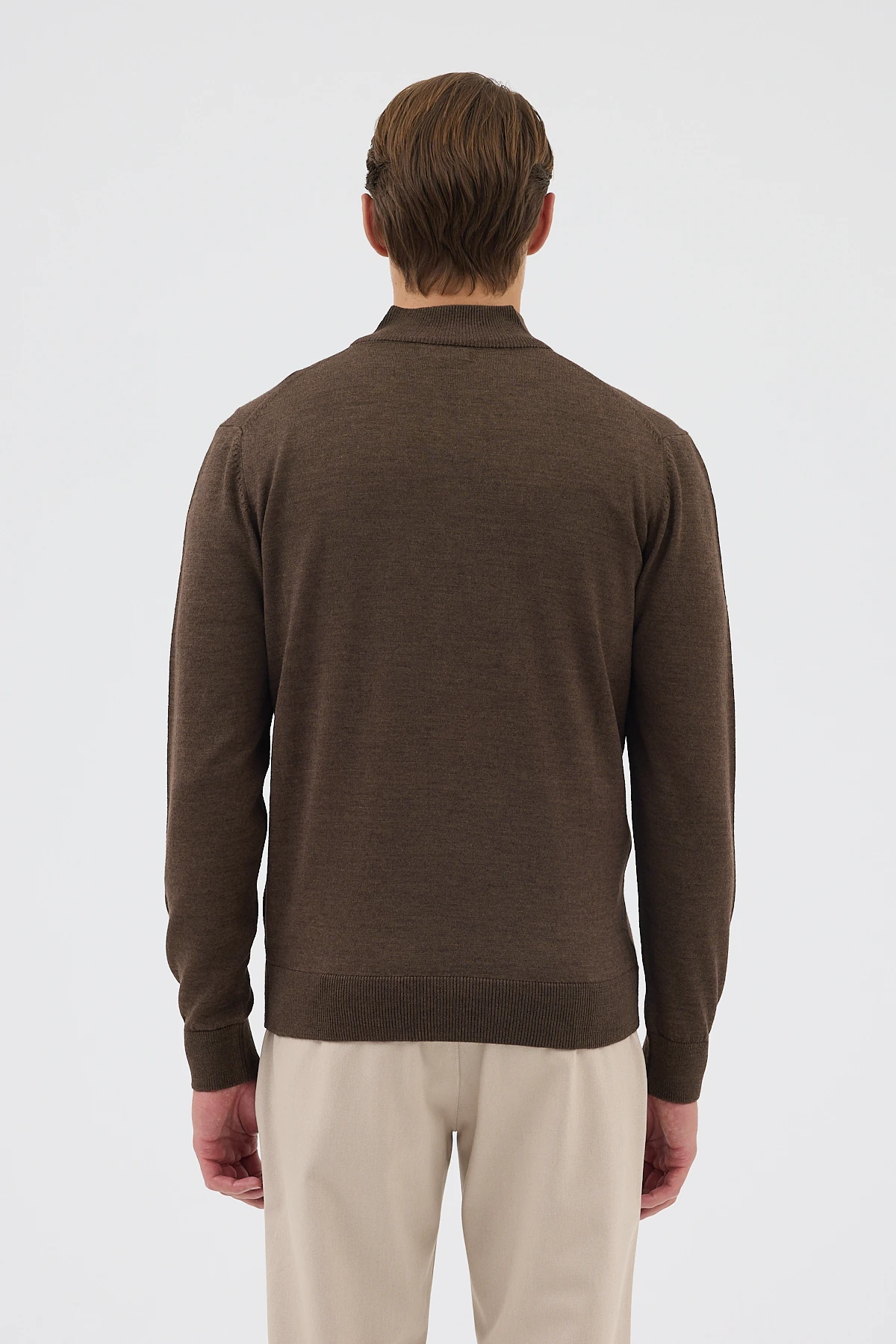 Yarım Balıkçı Fermuarlı Yünlü Triko Kazak - Kahverengi