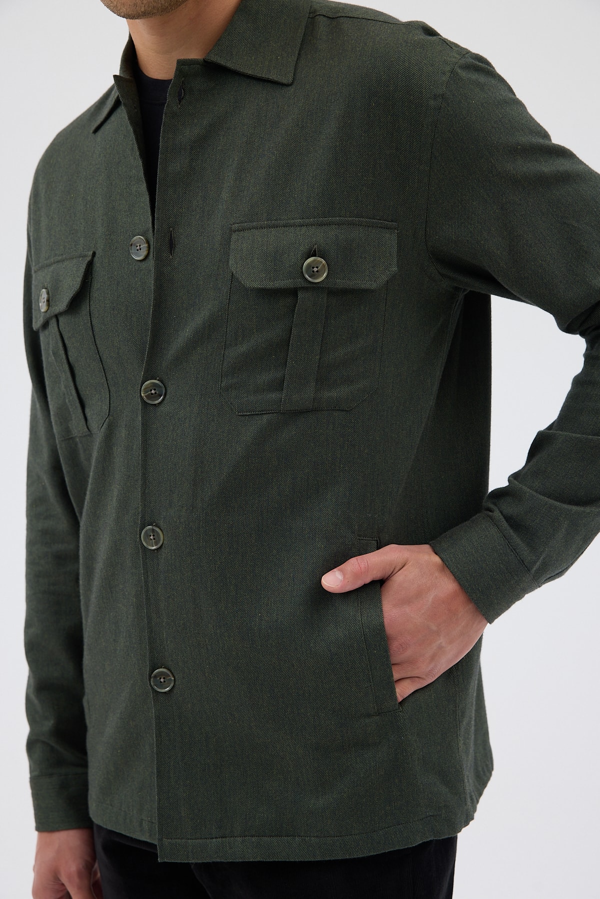 Yeşil Cepli Tailored Fit Erkek Gömlek Ceket