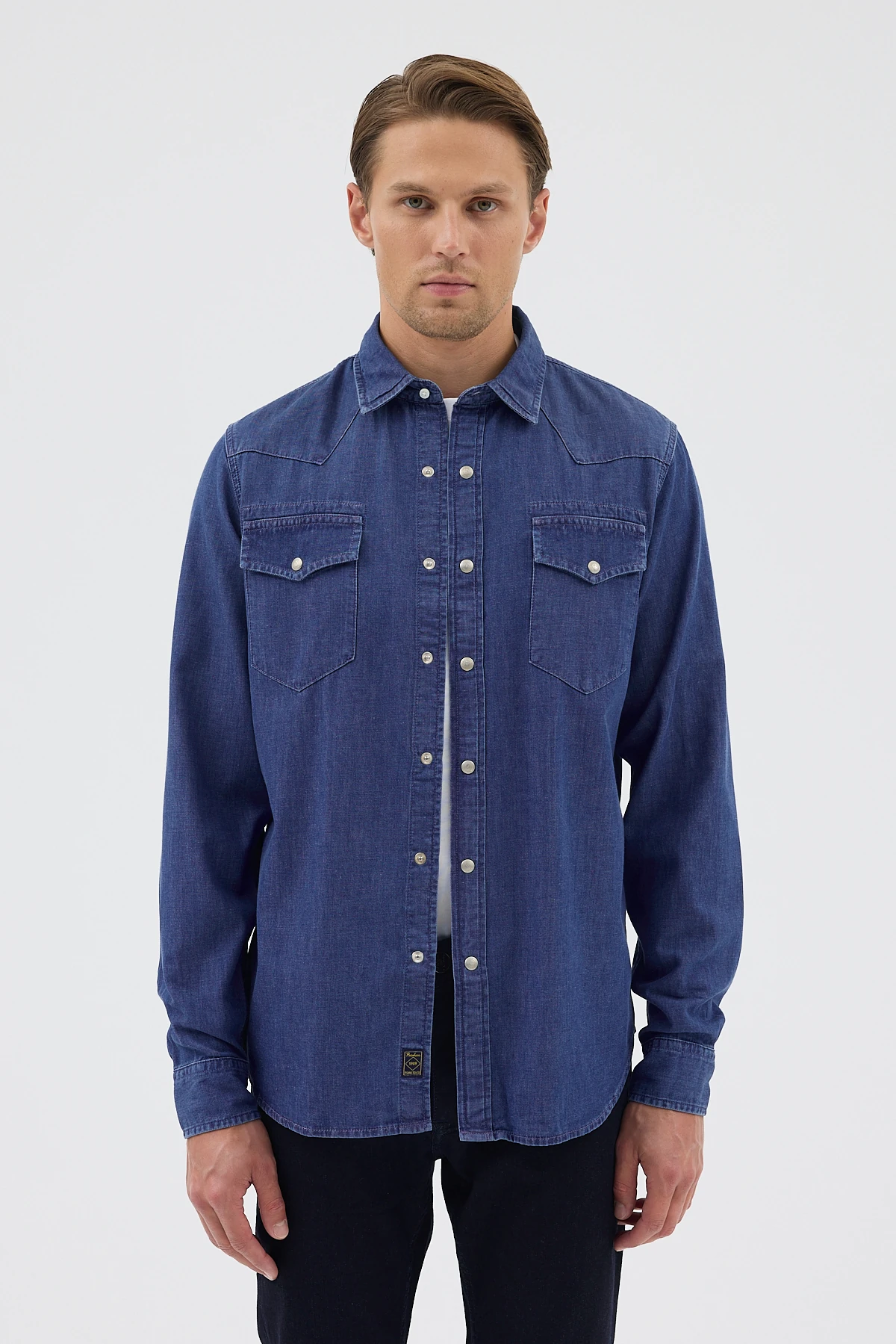 Çift Cepli Kot Gömlek - Koyu Mavi