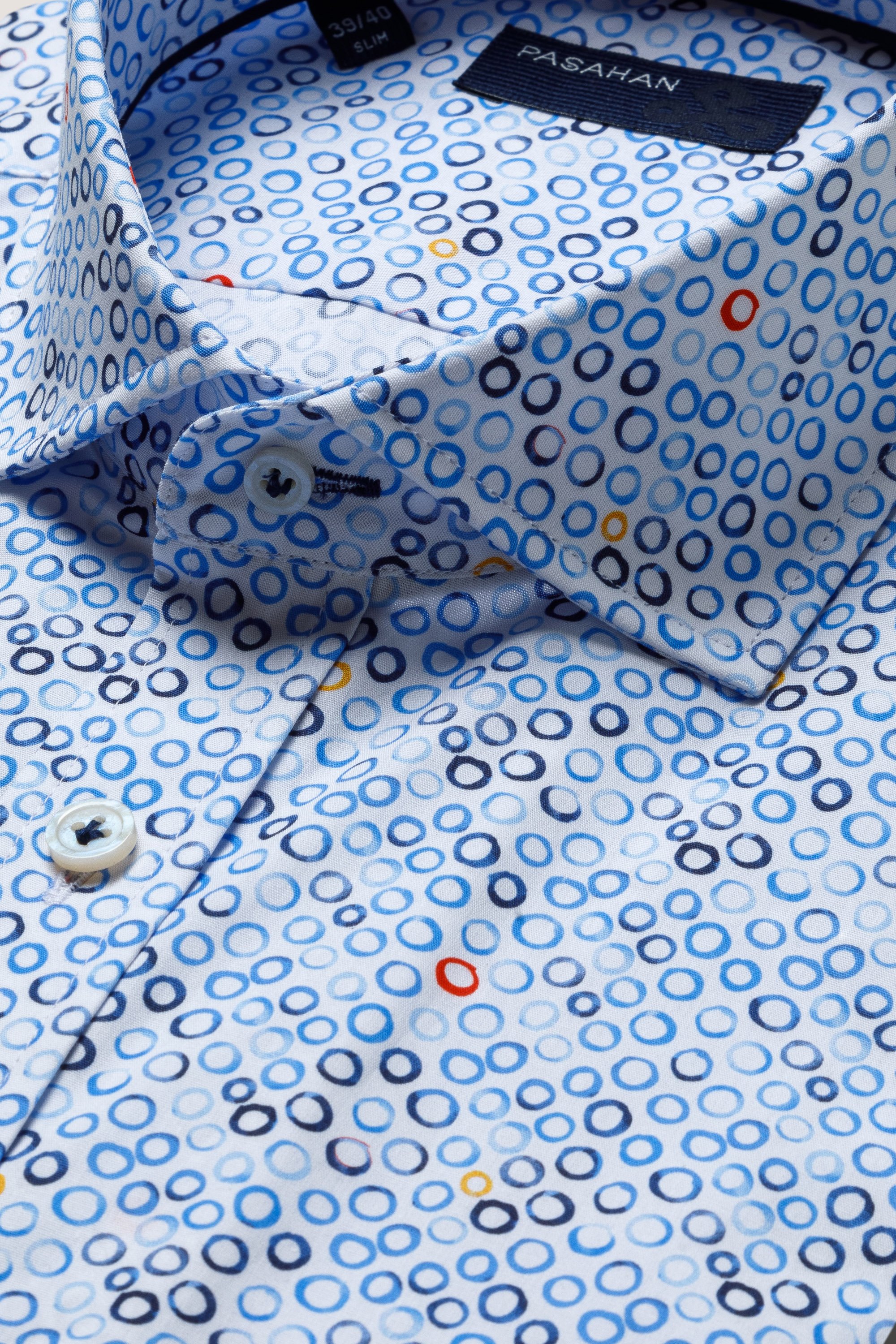 Klasik Desenli Slim Fit Gömlek - Beyaz-Lacivert