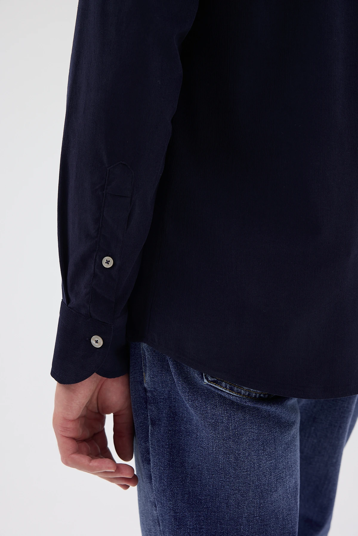 Kadife Yaka Düğmeli %100 Pamuk Comfort Fit Erkek Gömlek - Lacivert