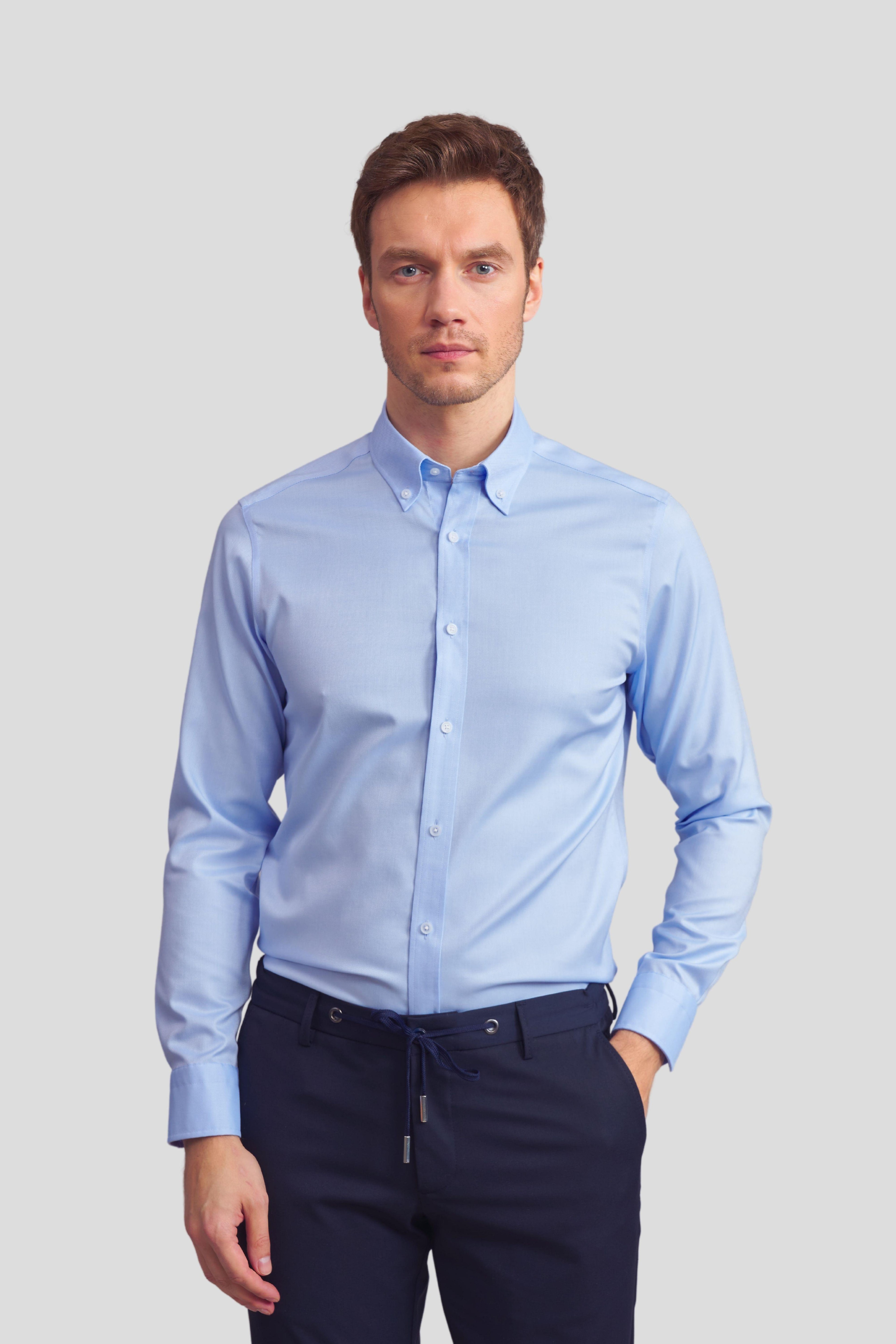 Yaka Düğmeli Non Iron Gömlek - Oxford - Mavi