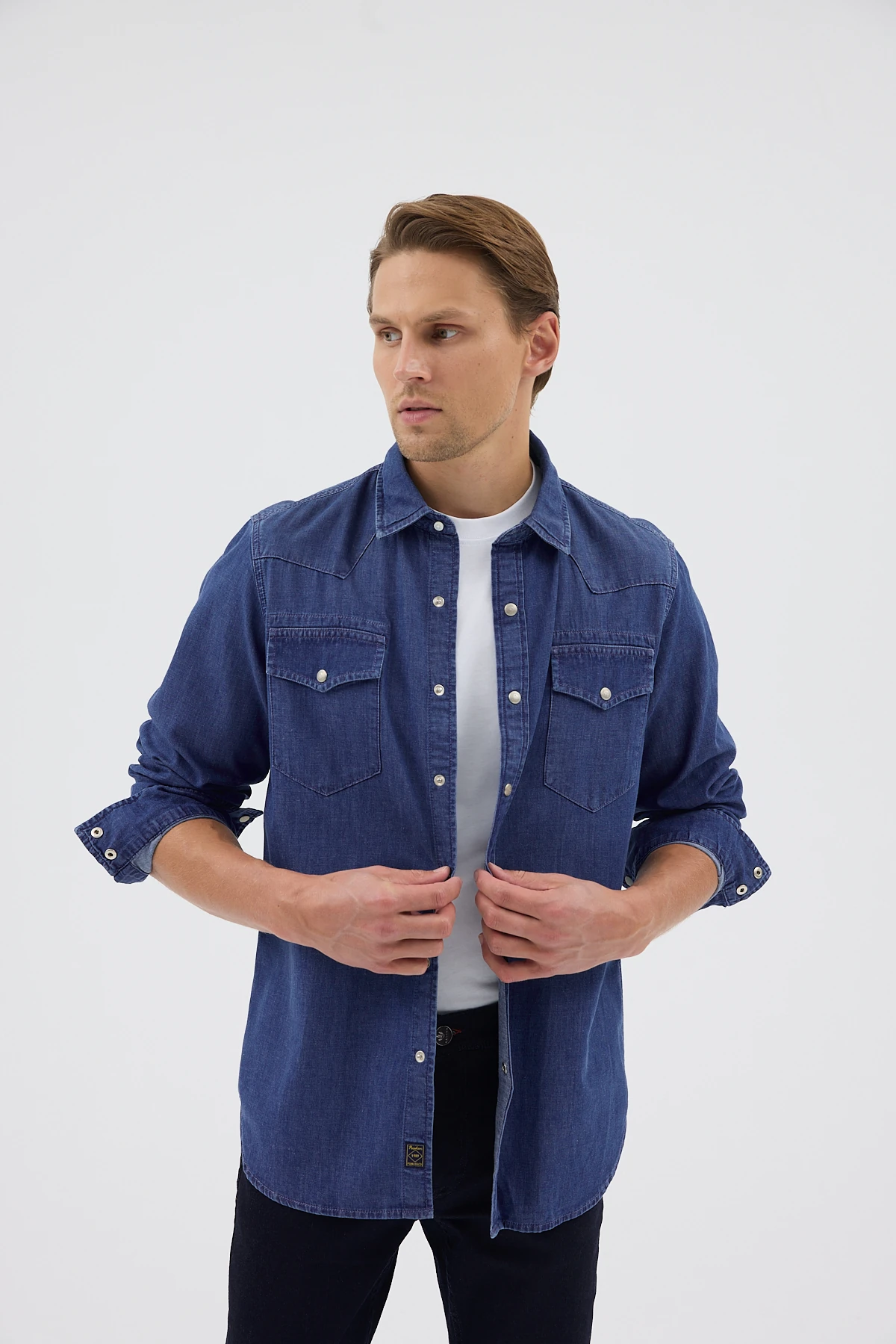 Çift Cepli Kot Gömlek - Koyu Mavi