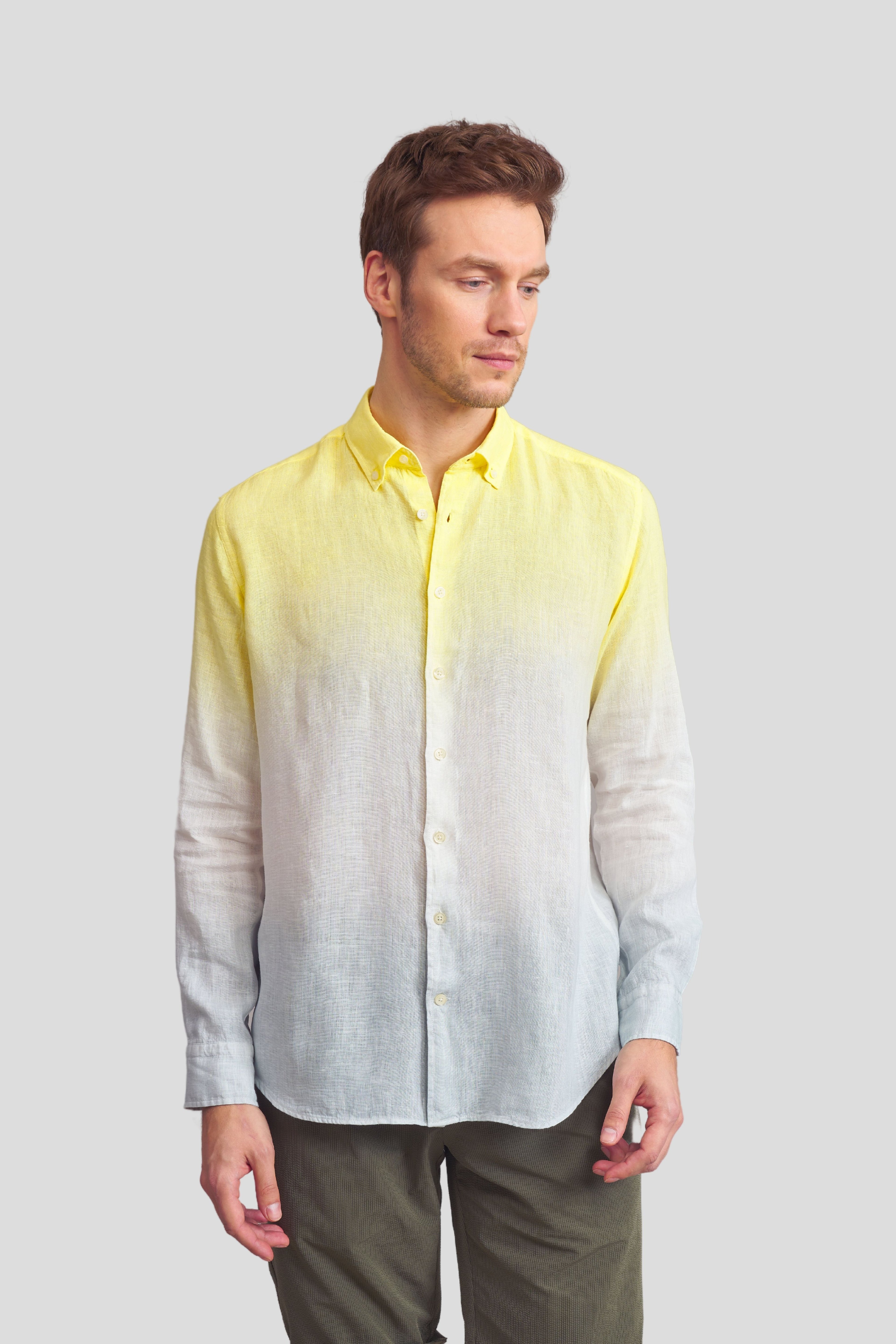 Batik Comfort Fit %100 Keten Gömlek - Sarı-Bej