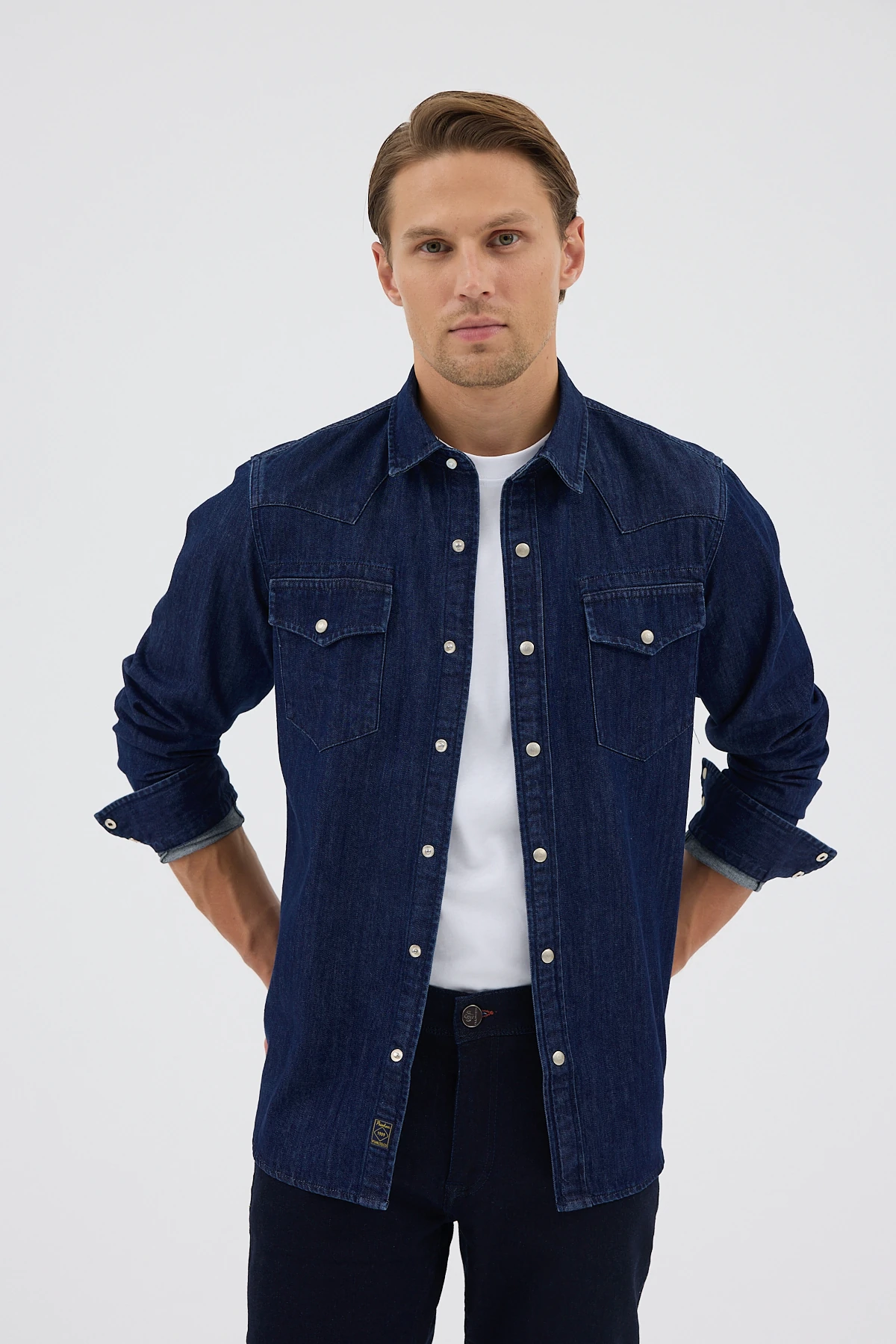 Çift Cepli Kot Gömlek - Lacivert