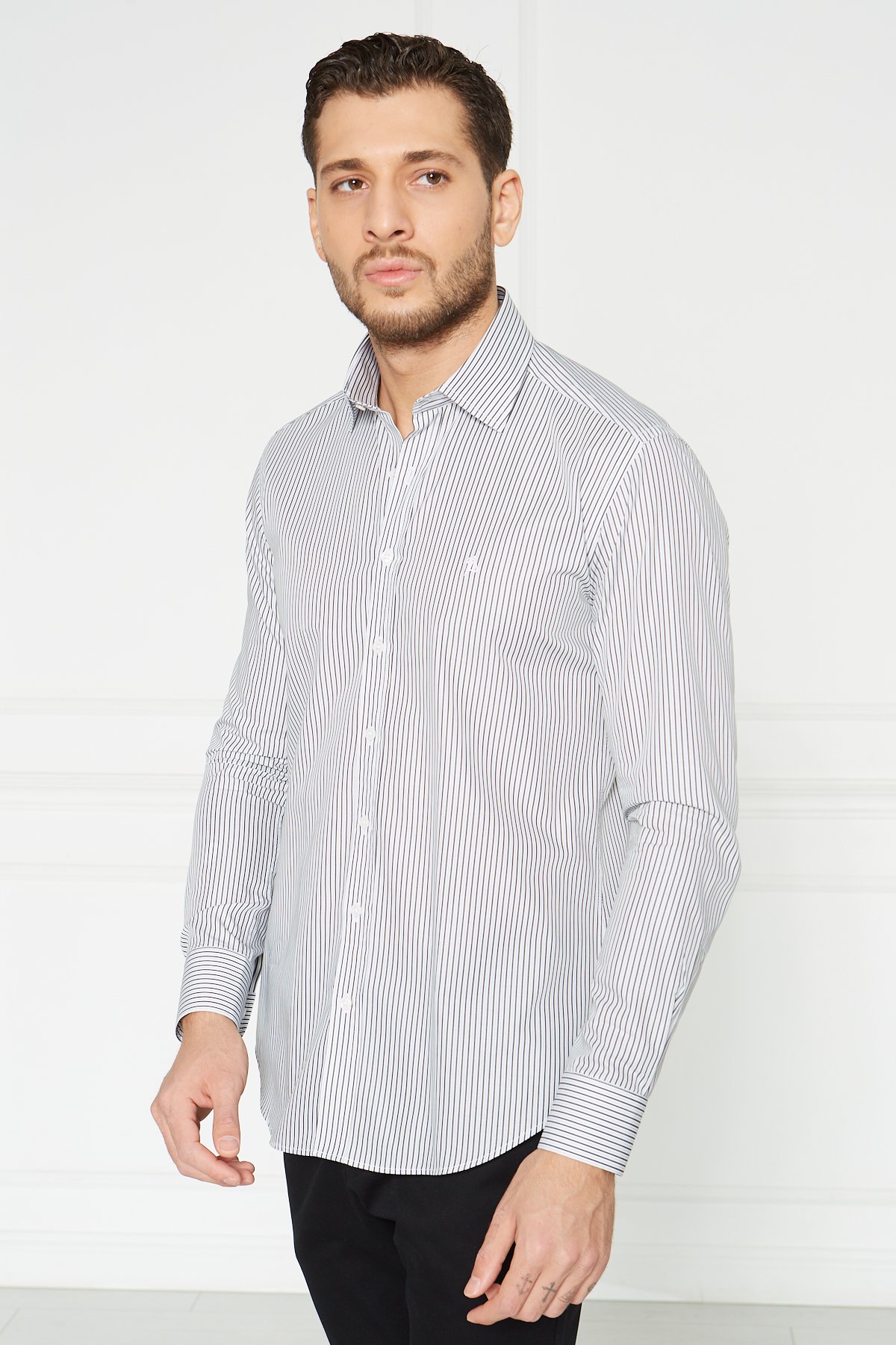 Slim Fit Klasik Gömlek - Beyaz-Siyah