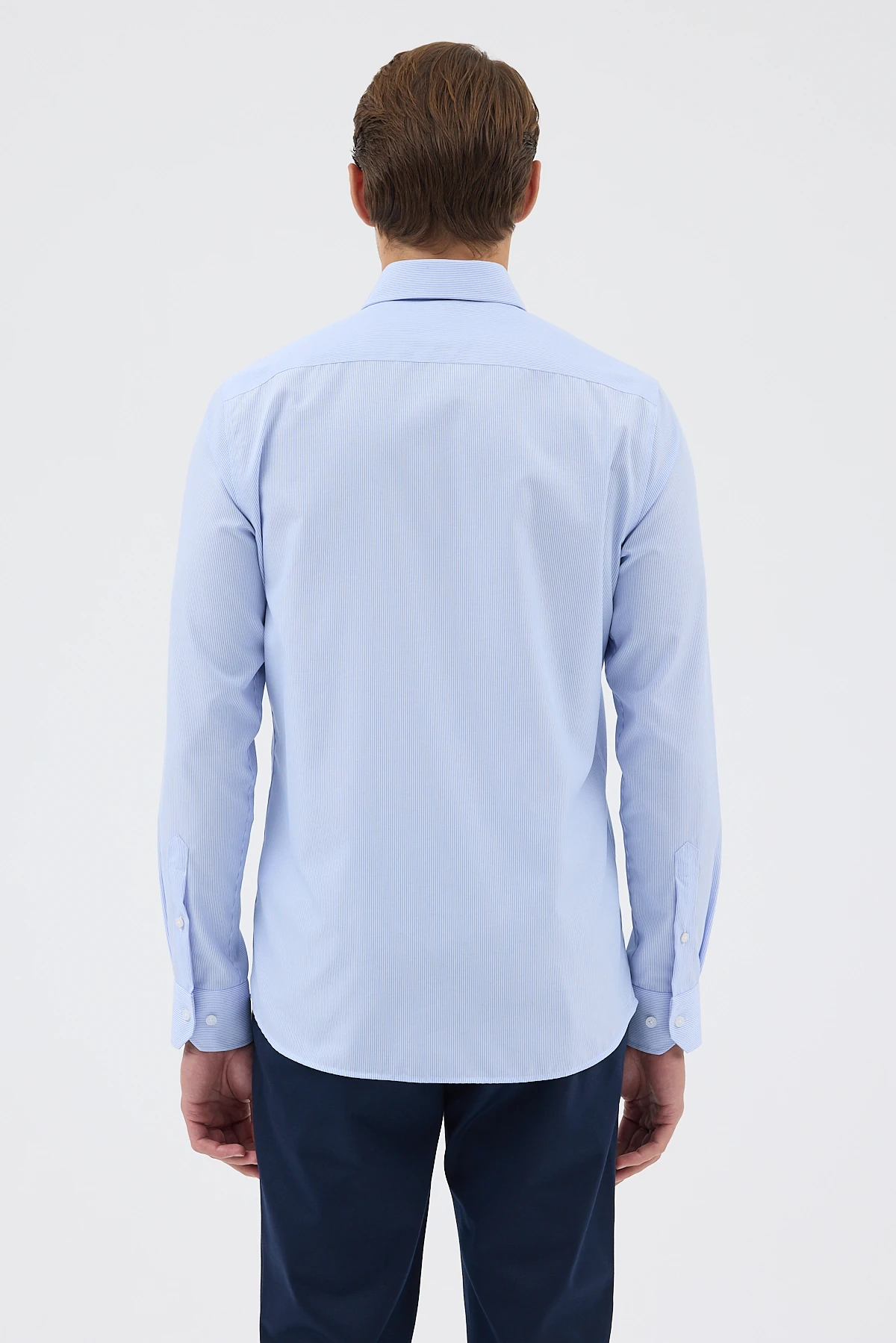 Non Iron Mavi Beyaz Çizgili %100 Pamuk Comfort Fit Gömlek