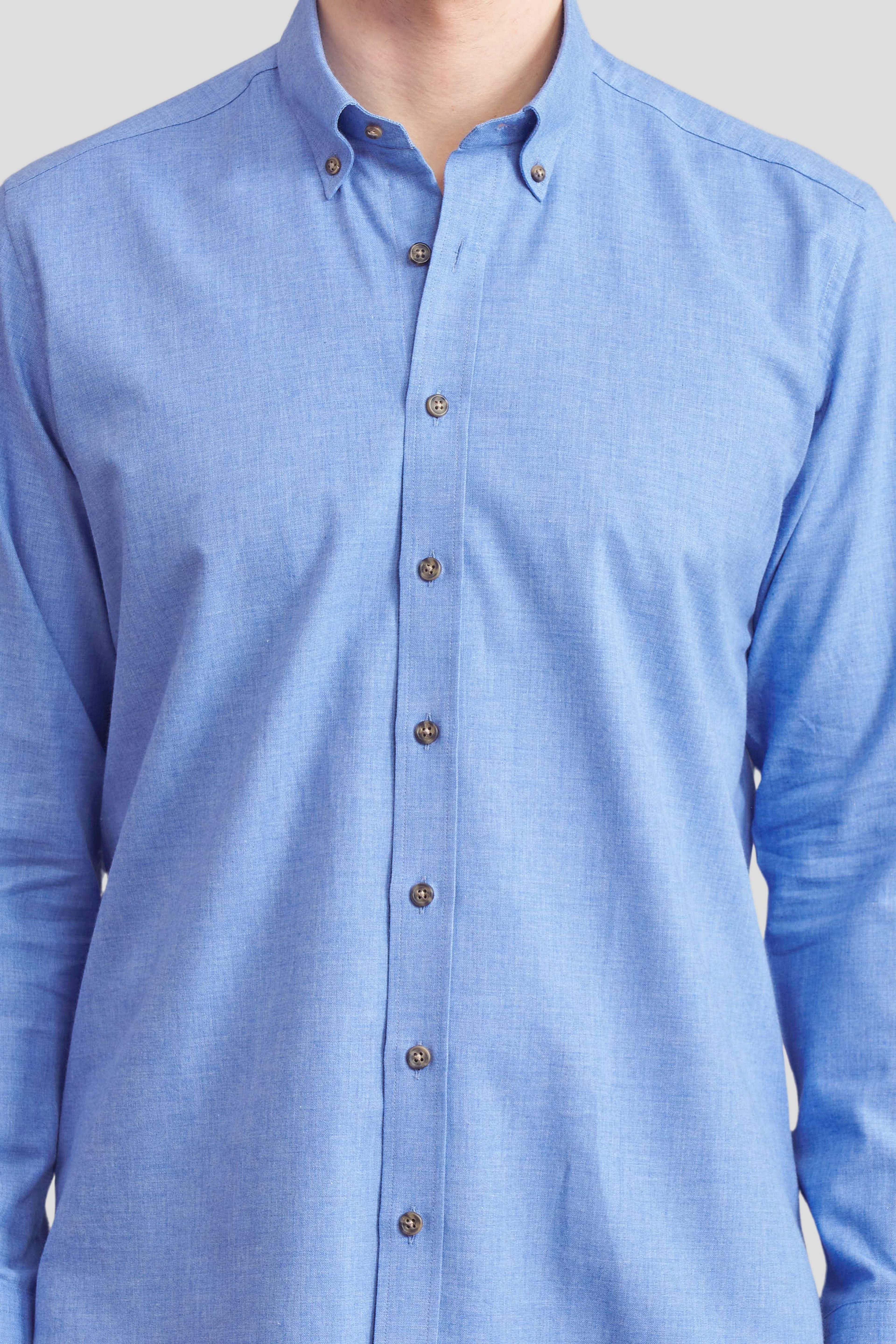 Yaka Düğmeli Modelli Spor Gömlek - Mavi