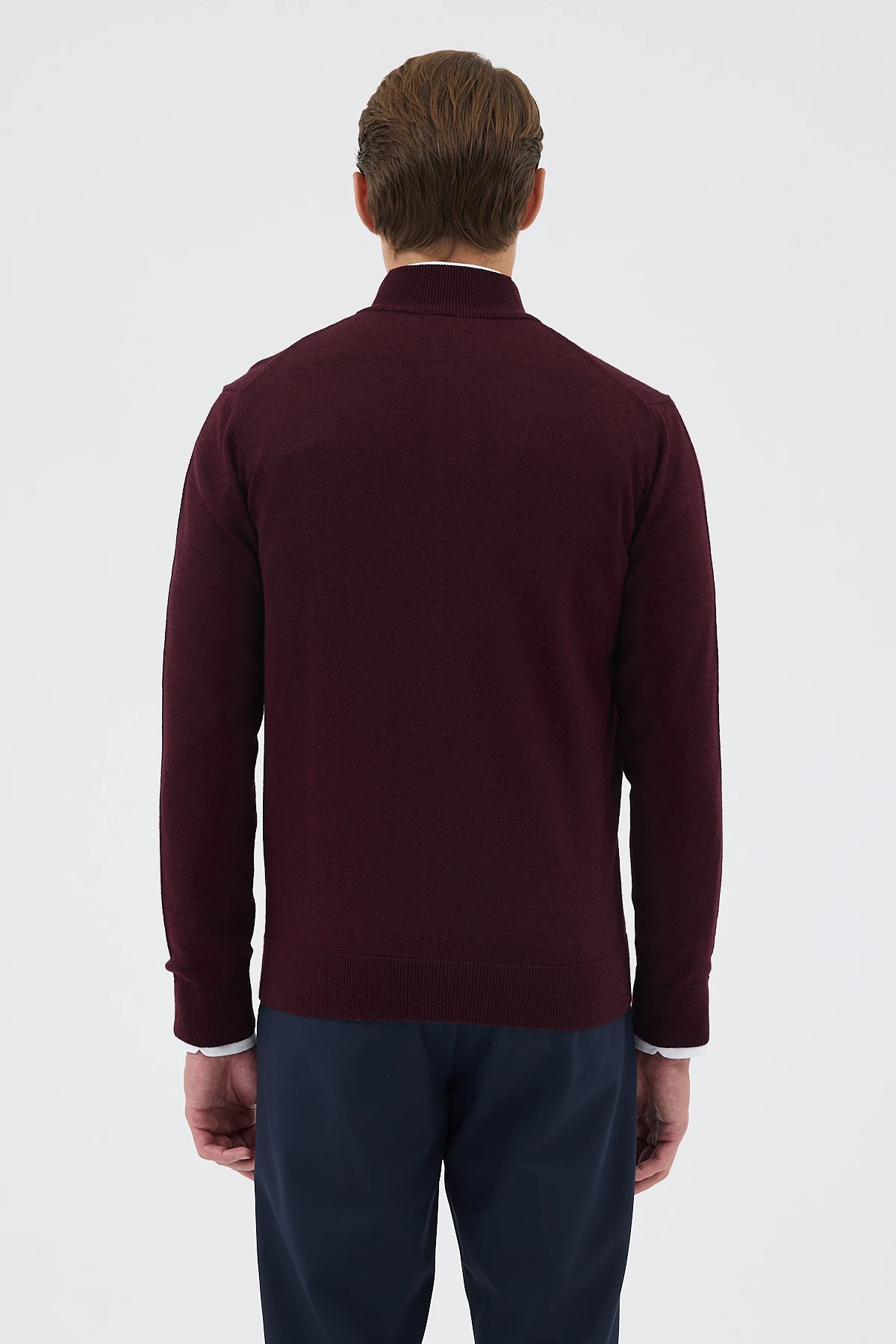 Çift Fermuarlı Yünlü Triko Hırka - Bordo