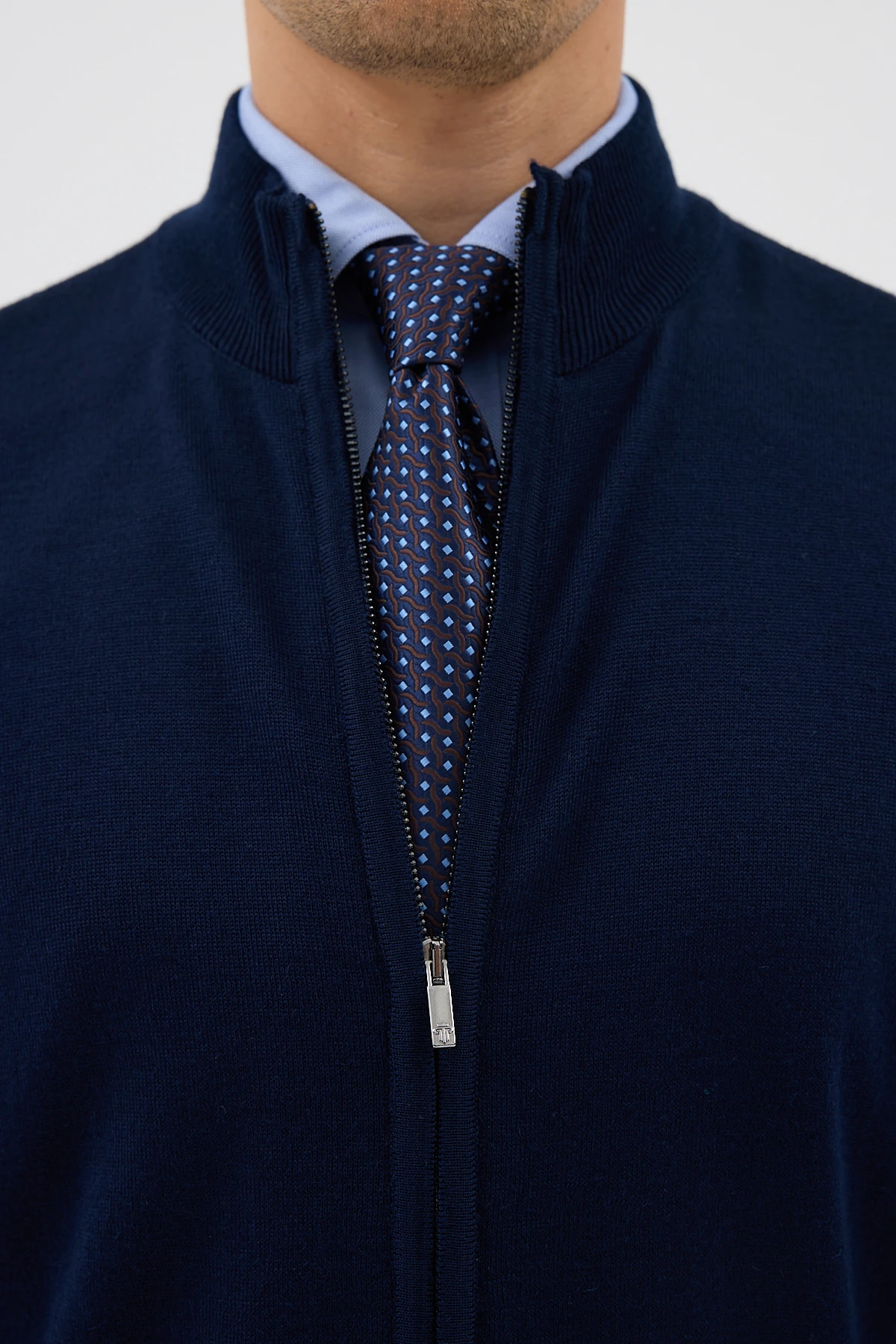 Çift Fermuarlı Yünlü Triko Hırka - Lacivert