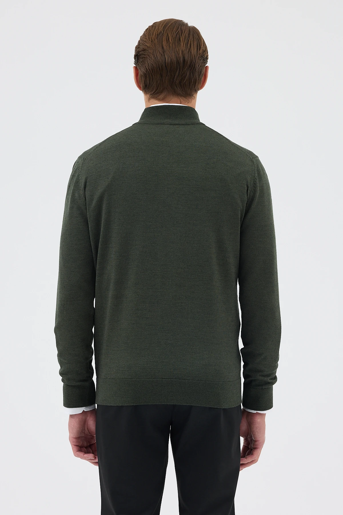 Yarım Balıkçı Fermuarlı Yünlü Triko Kazak - Haki