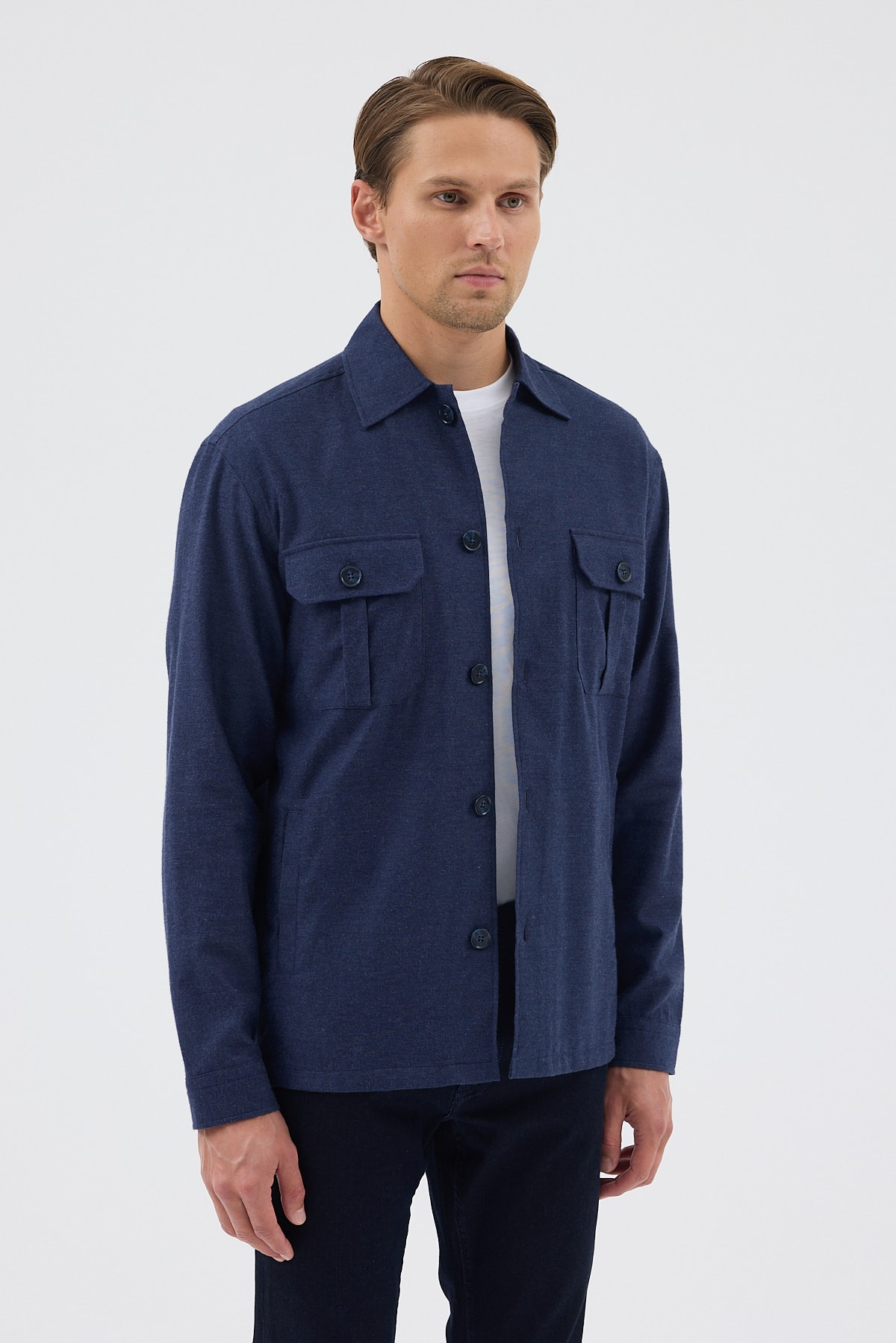 Lacivert Cepli Tailored Fit Erkek Gömlek Ceket