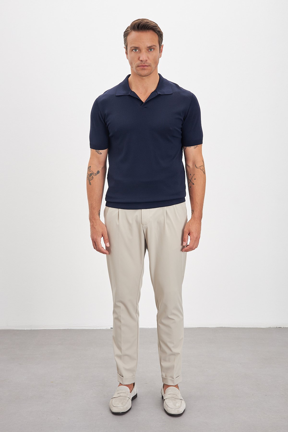 Polo Yaka Patlı Triko Erkek T-Shirt - Lacivert