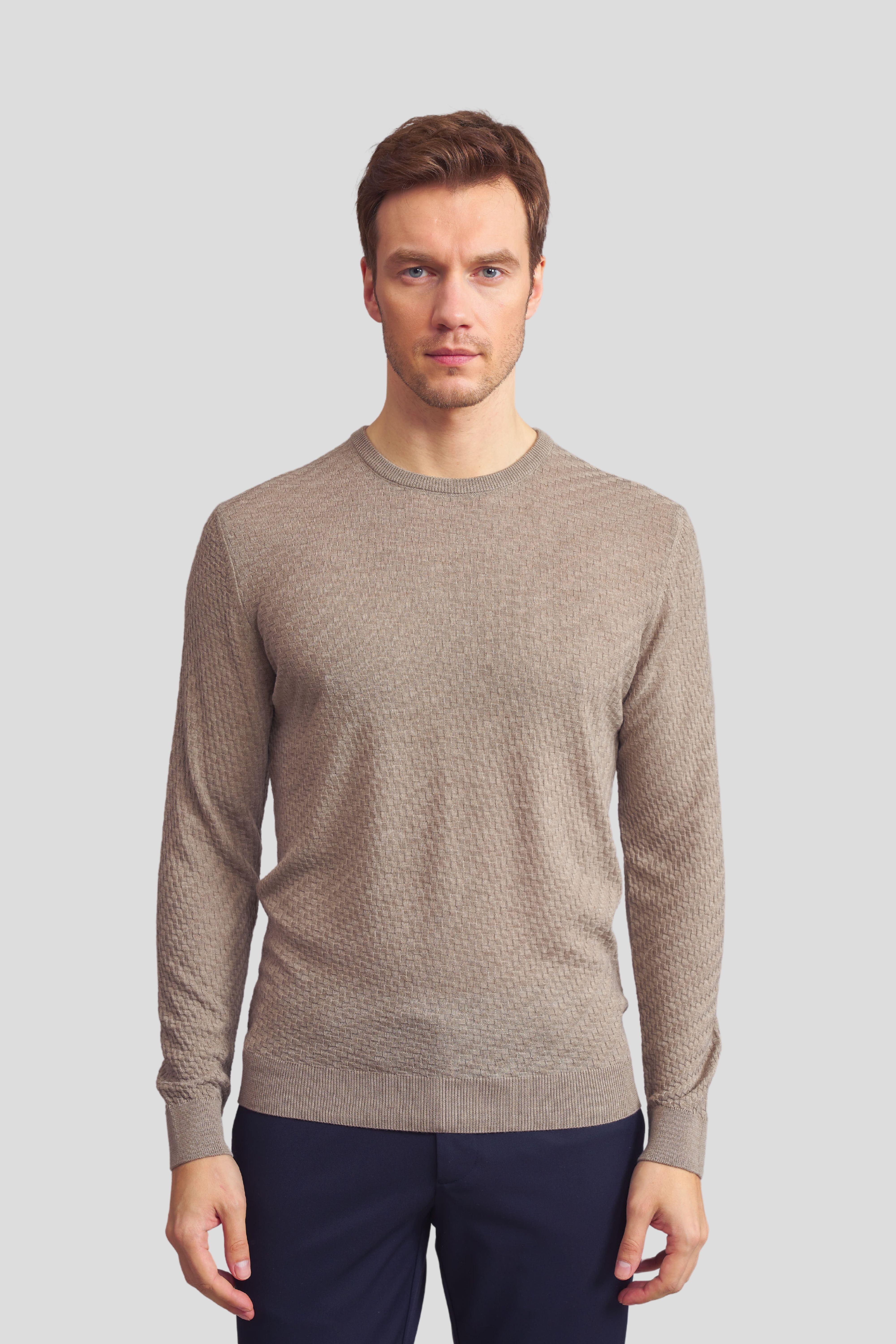 Örgü Desenli Yün Erkek Kazak - Petrol