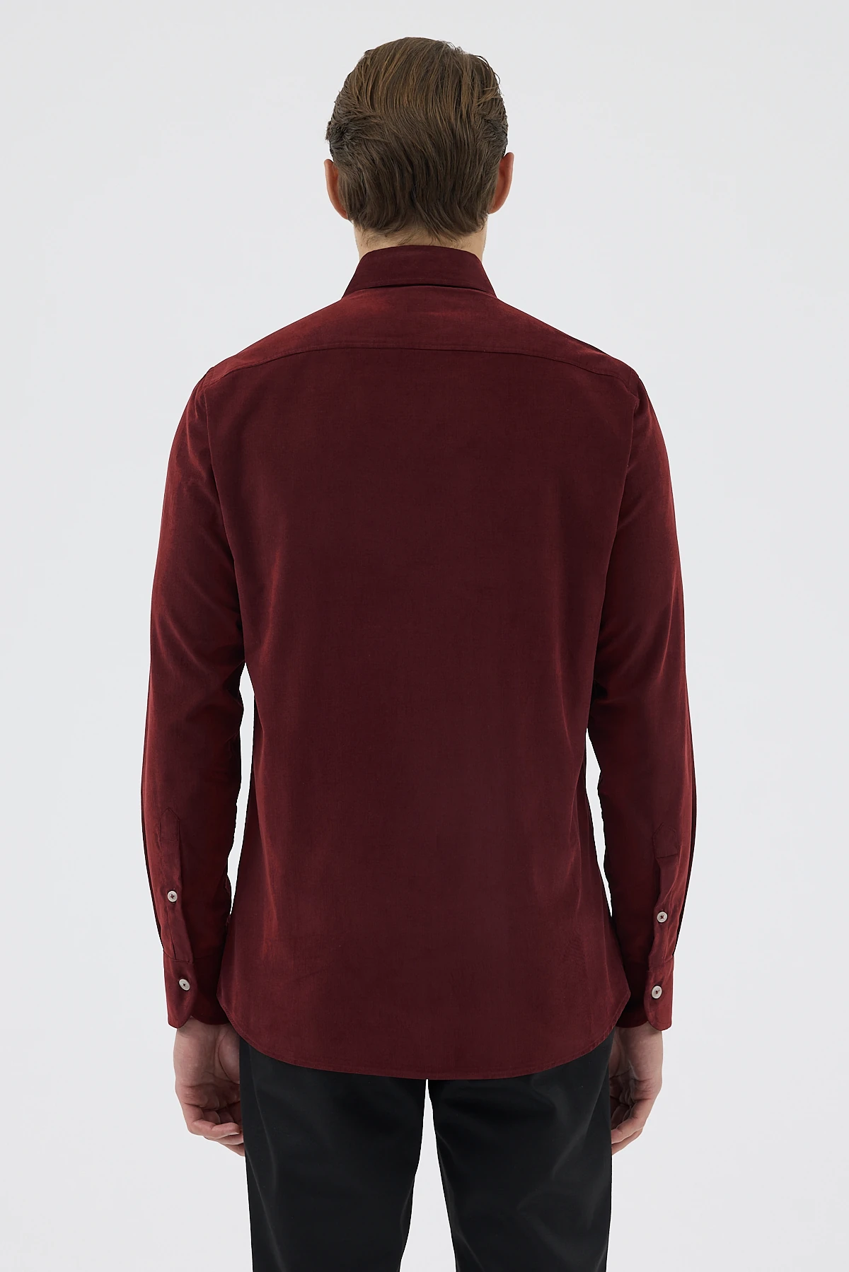 Kadife Yaka Düğmeli %100 Pamuk Comfort Fit Erkek Gömlek - Bordo